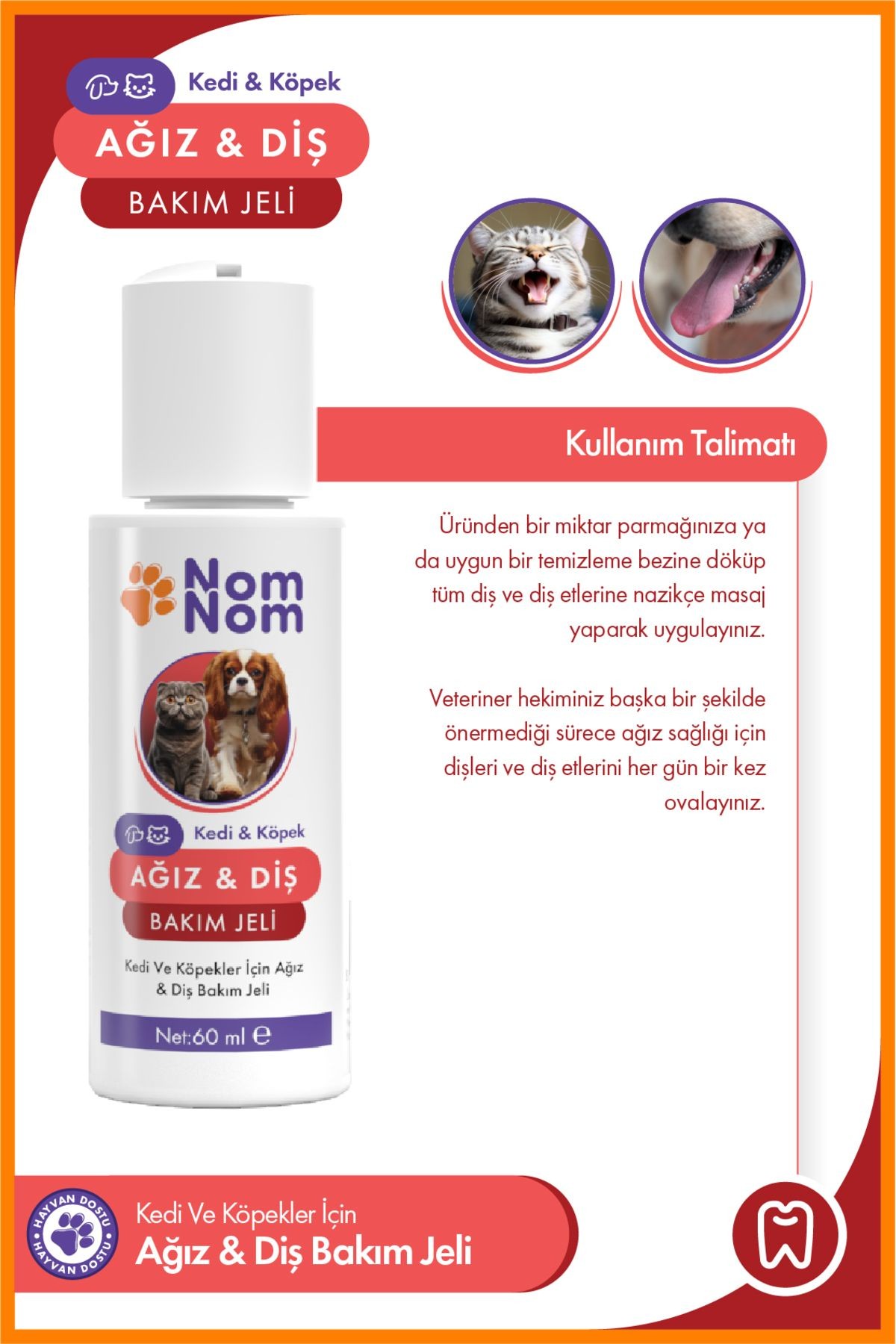 Kedi ve Köpek Ağız & Diş Bakım Jeli 60 ml – Plak, Tartarı Önlemeye Yardımcı Ağız Hijyeni