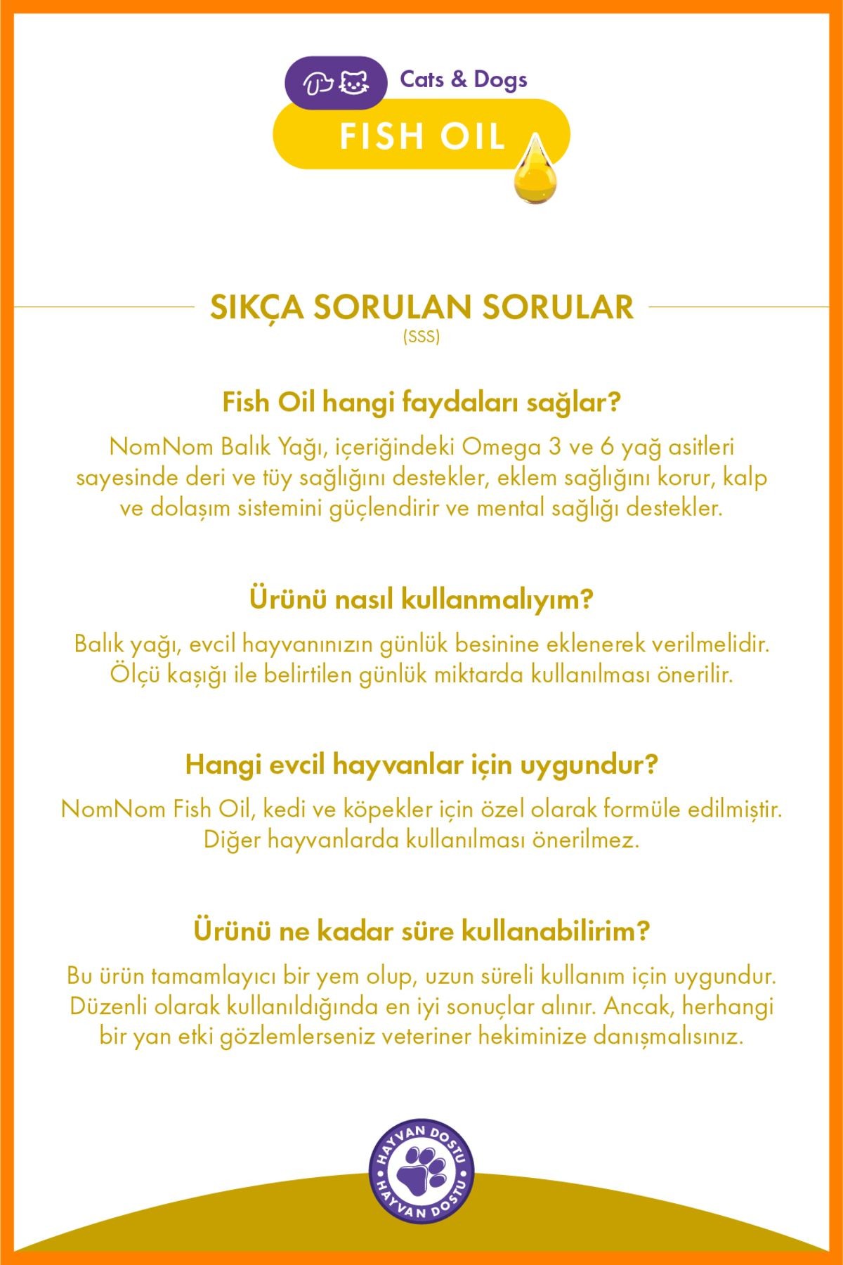 Kedi ve Köpek Fish Oil 200 ml – Deri, Tüy ve Eklem Sağlığını Destekleyici Omega-3 & 6 Balık Yağı
