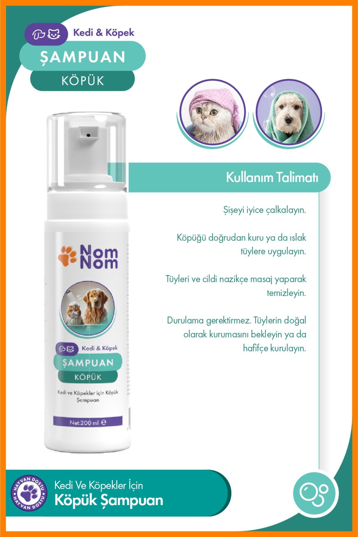 Kedi ve Köpek Köpük Şampuan 200 ml – Derinlemesine Temizlik ve Hassas Bakım