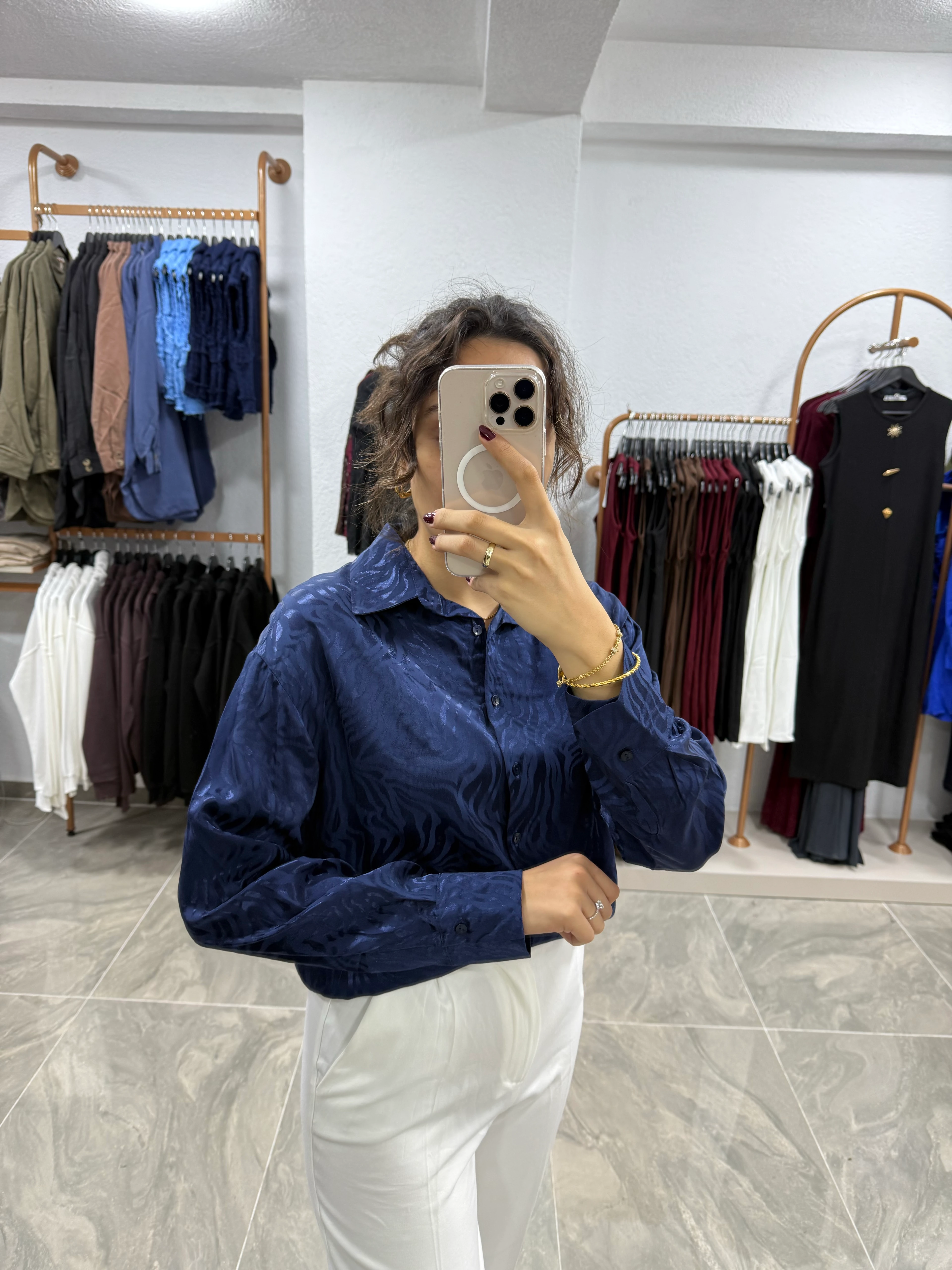 LACİVERT JAKARLI GÖMLEK