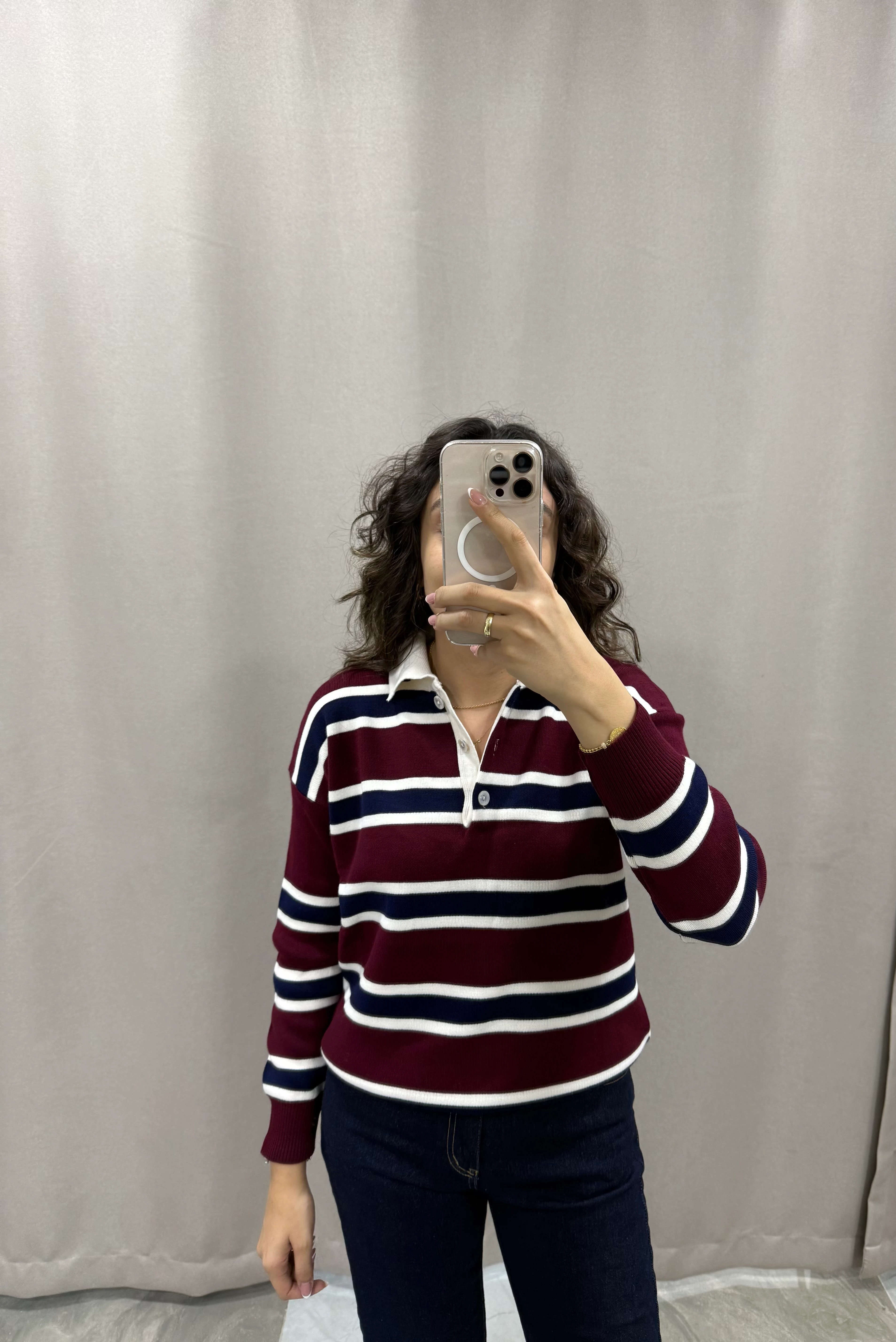 ÇİZGİLİ YAKALI KAZAK