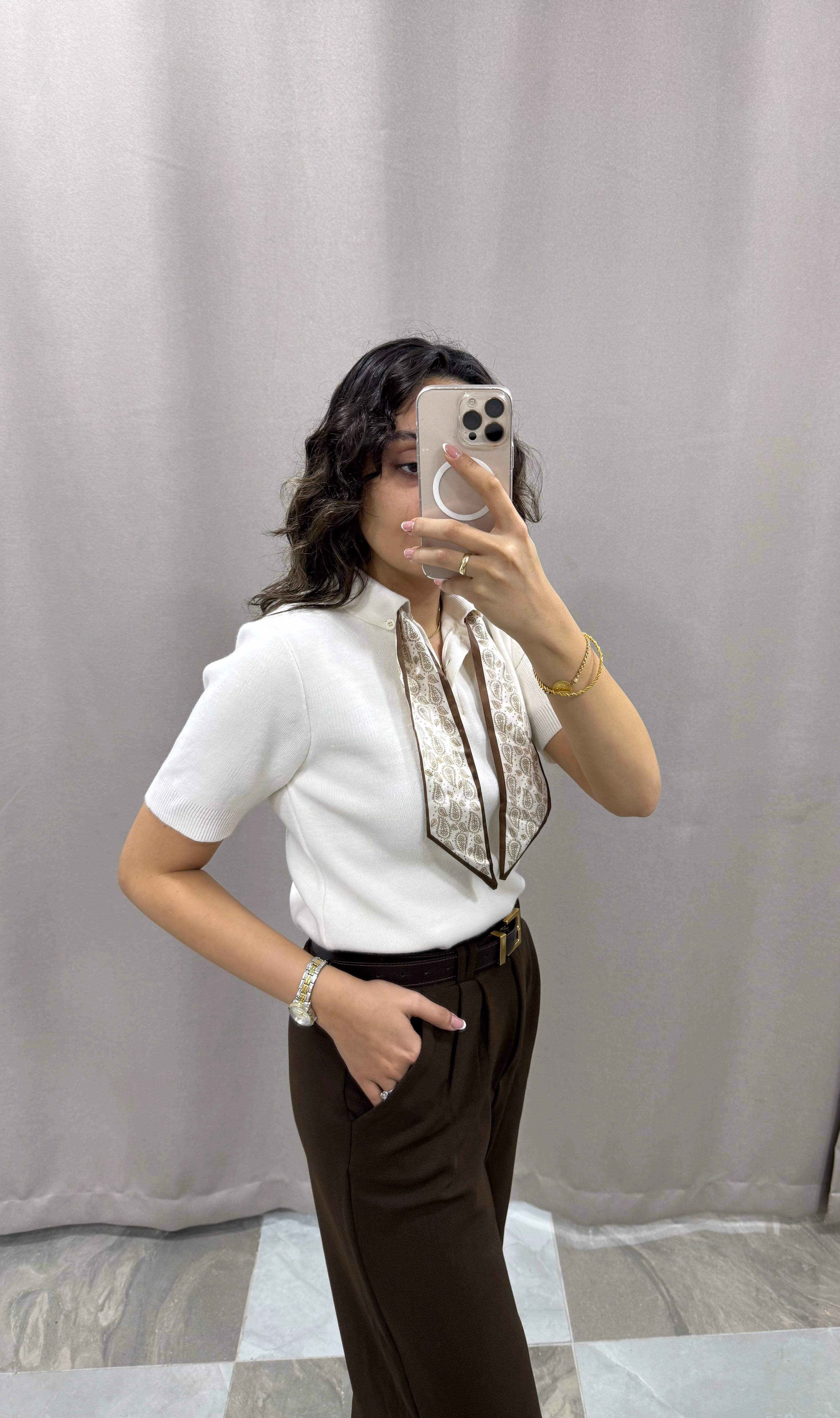 FULAR DETAY KISA KOLLU KAZAK - EKRU