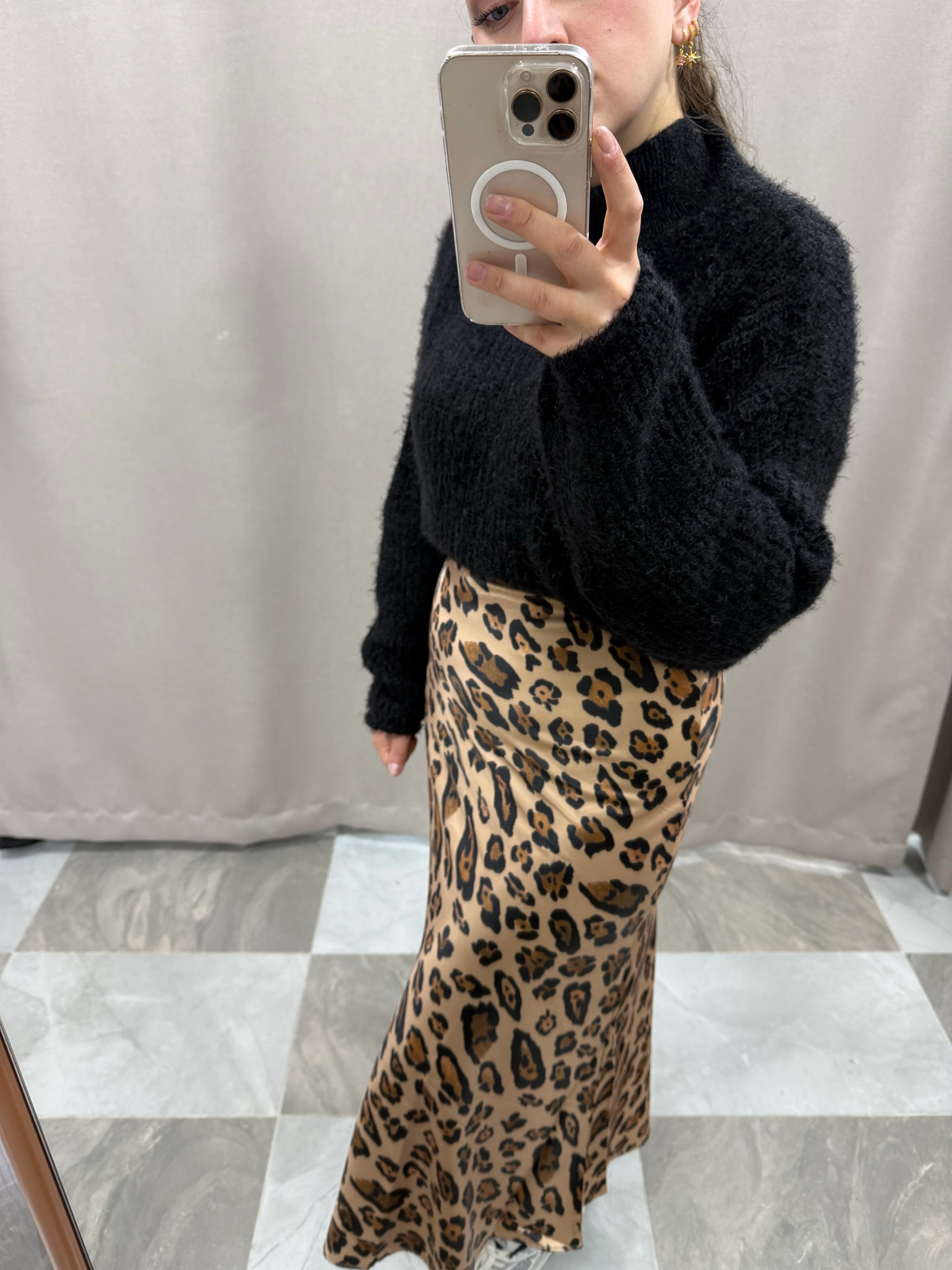 MAXI DESENLİ SATEN ETEK - LEOPAR DESEN