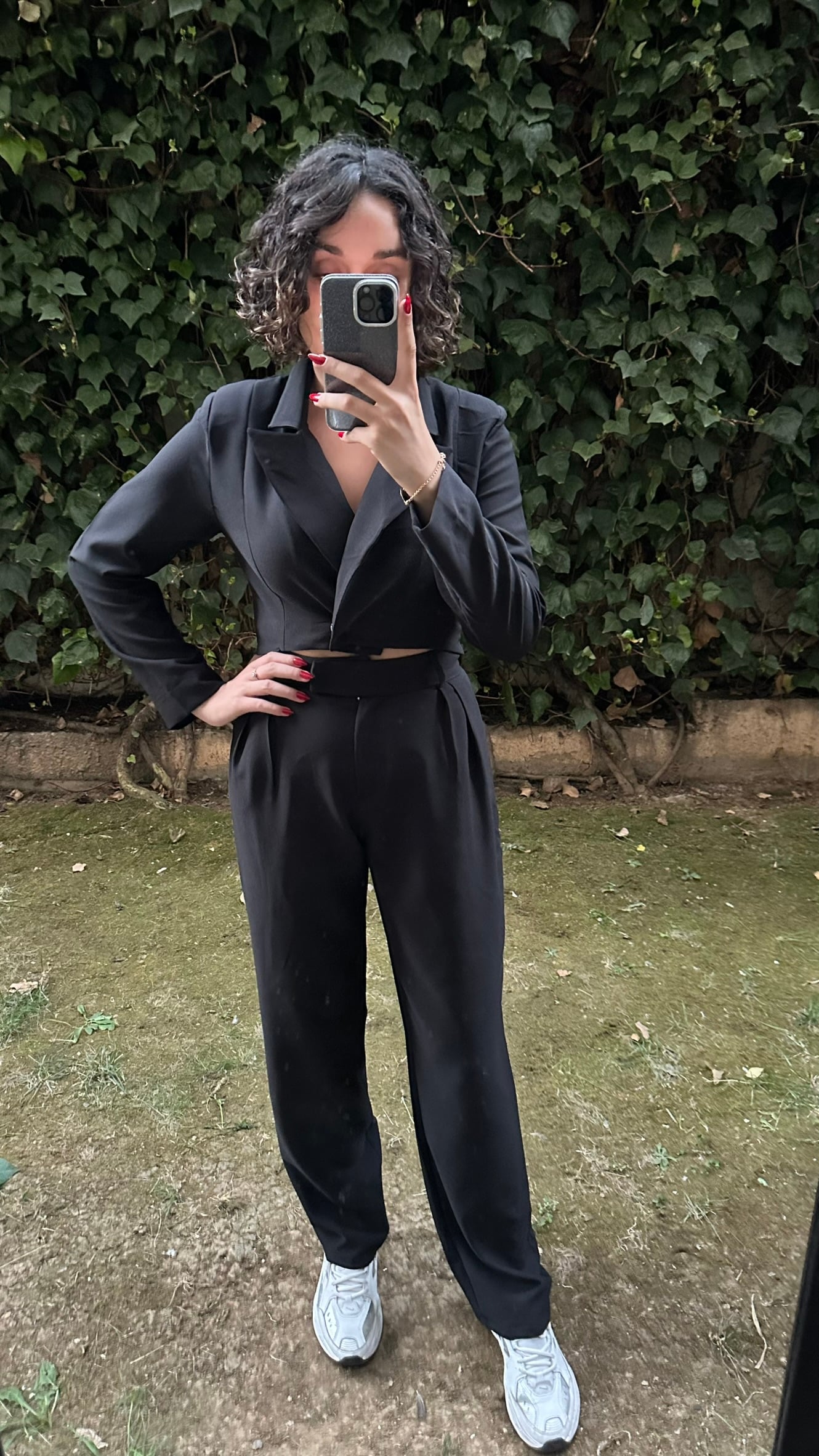 Crop Ceket Pantolon Takım  - SİYAH