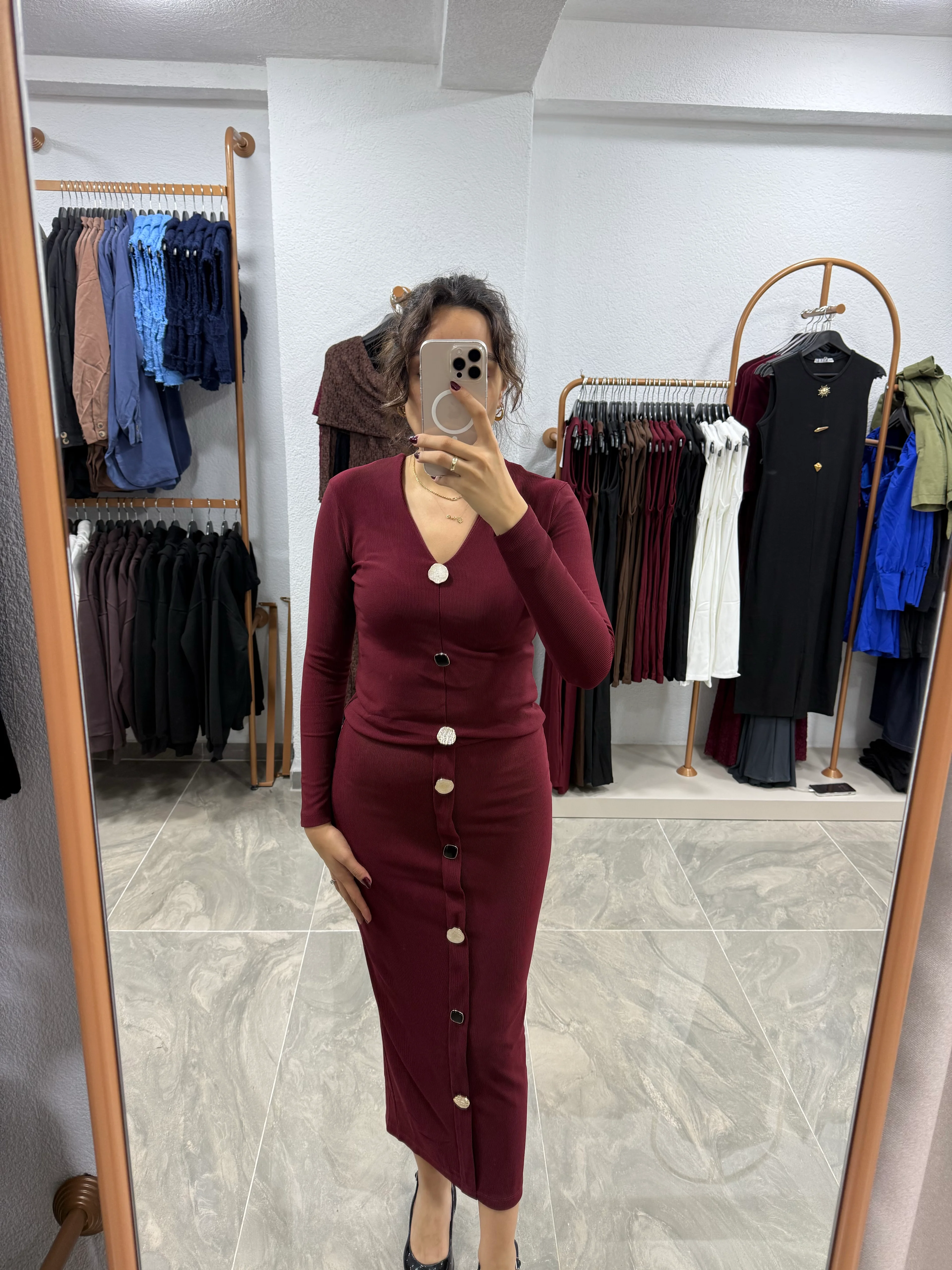 GOLD DÜĞME DETAYLI BLUZ  - BORDO