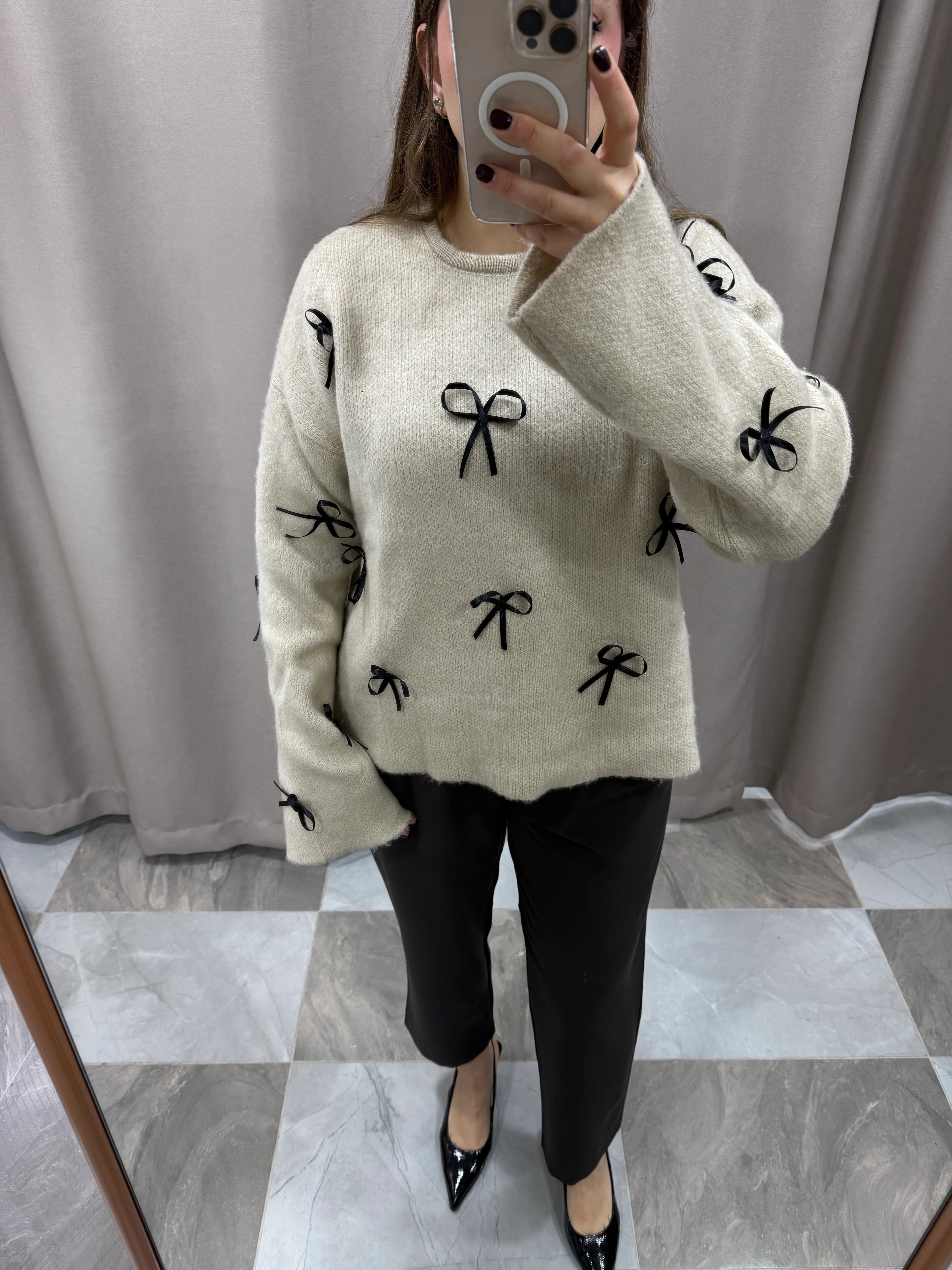 KURDELE DETAY KAZAK - KREM