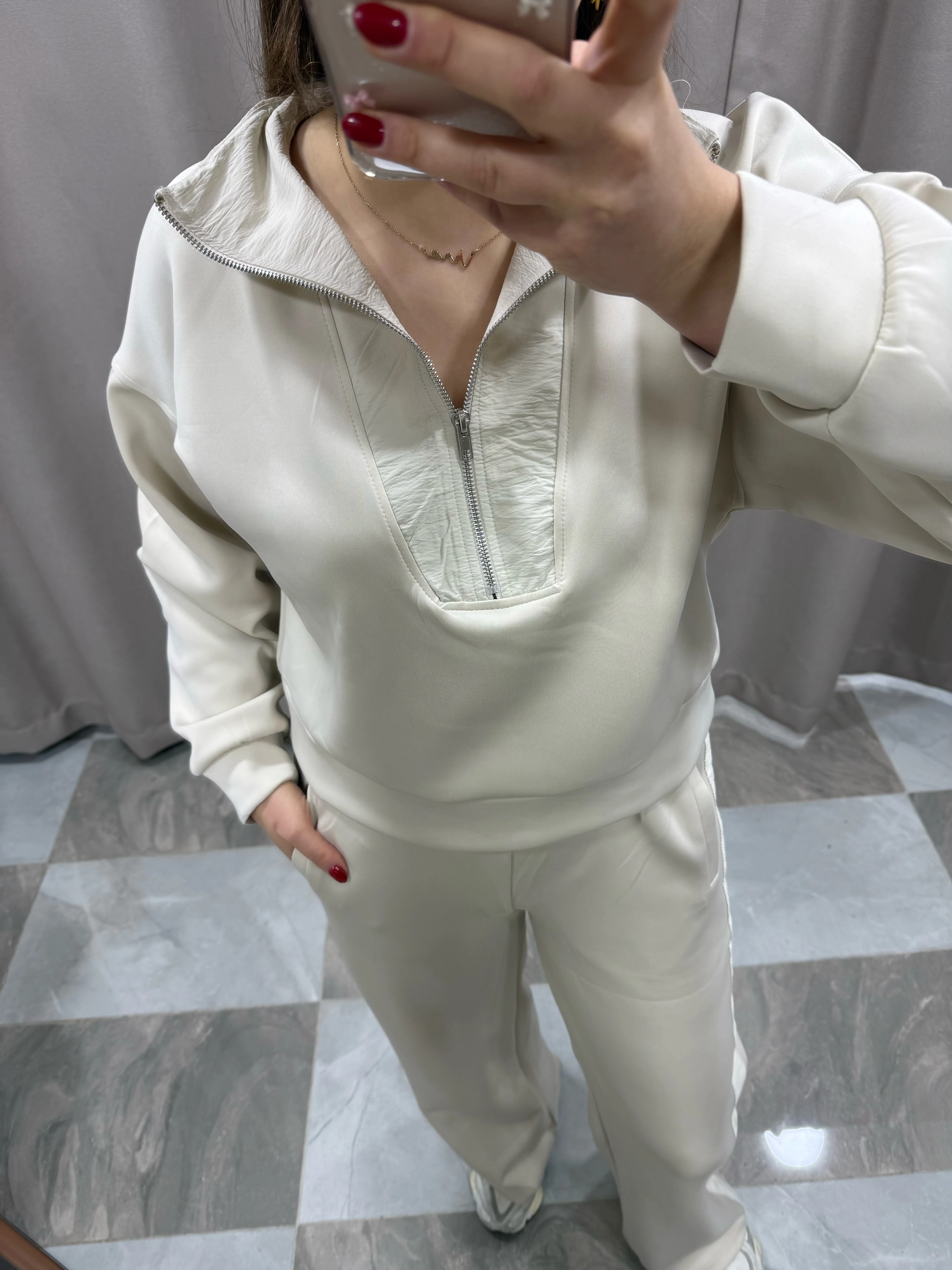 DALGIÇ KUMAŞ EŞOFMAN TAKIMI  - EKRU