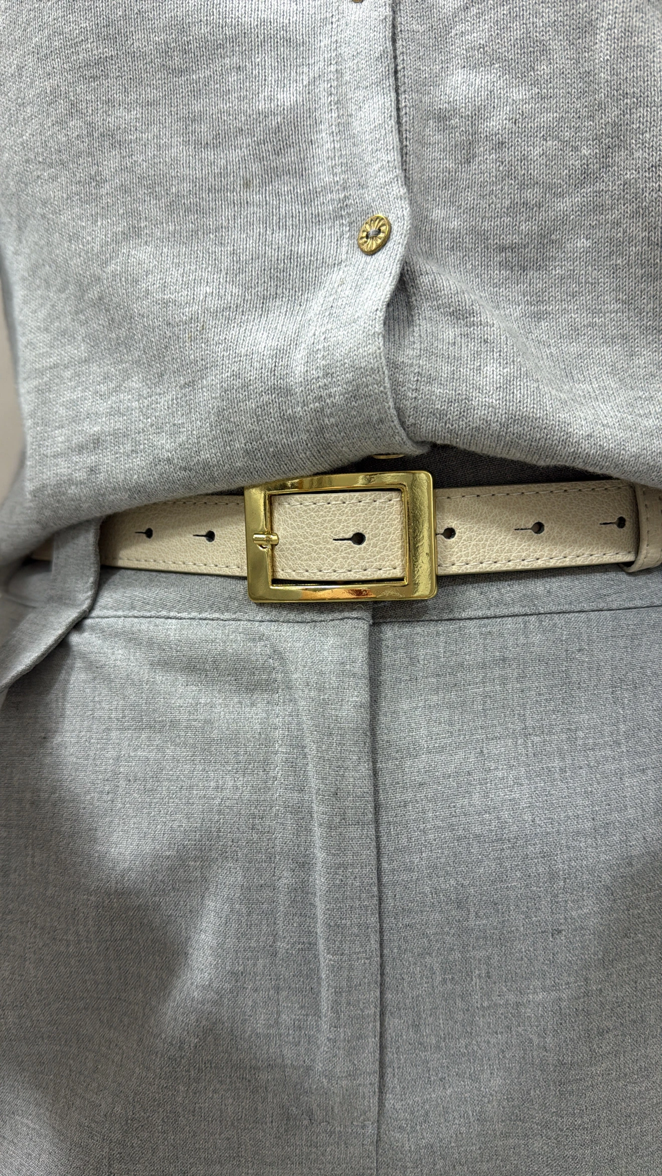 DİKDÖRTGEN TOKALI KEMER - KREM