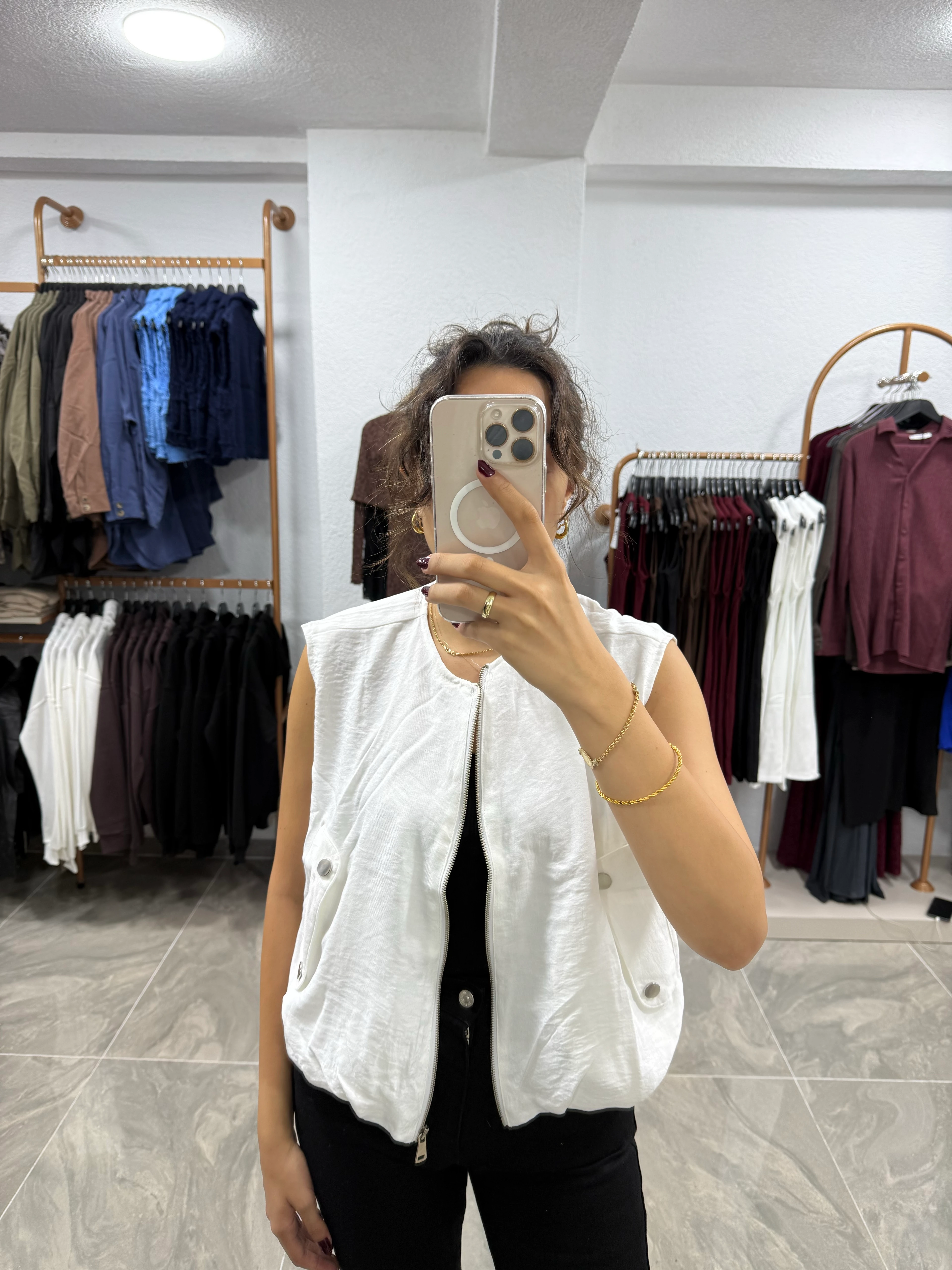 BALON MODEL FERMUARLI YELEK  - BEYAZ