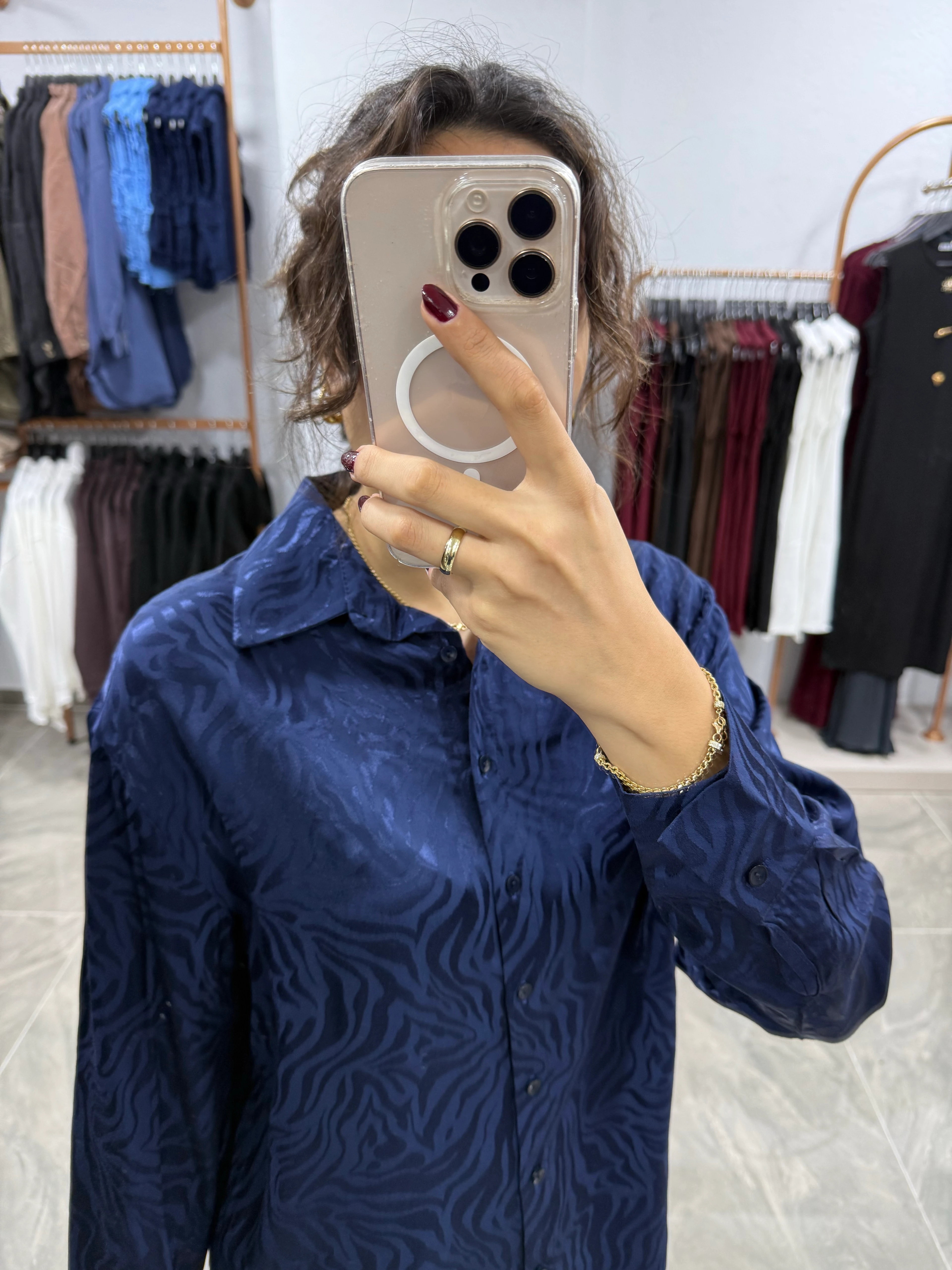 LACİVERT JAKARLI GÖMLEK