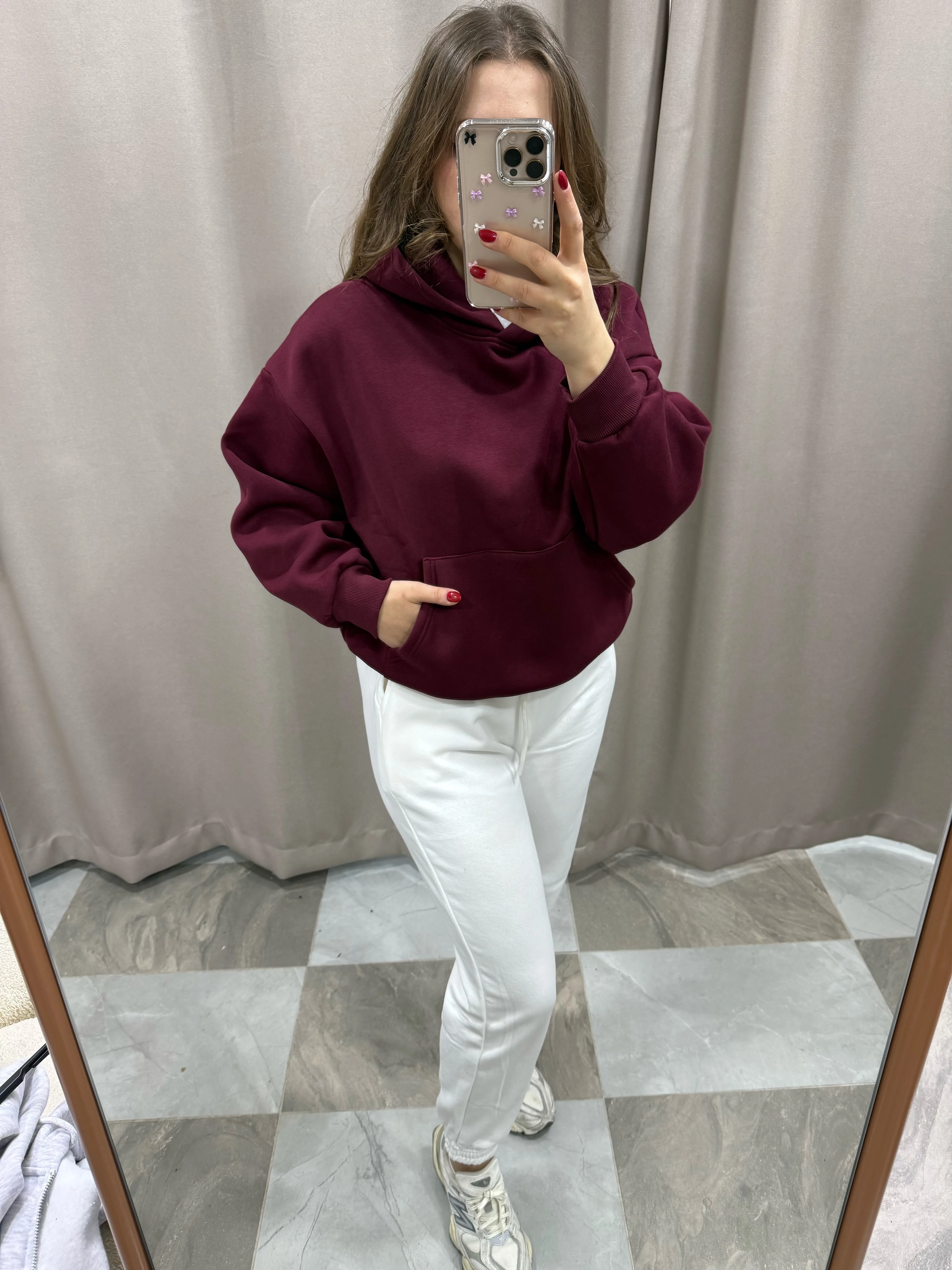 OVERSIZE ŞARDONLU SWEAT - BORDO
