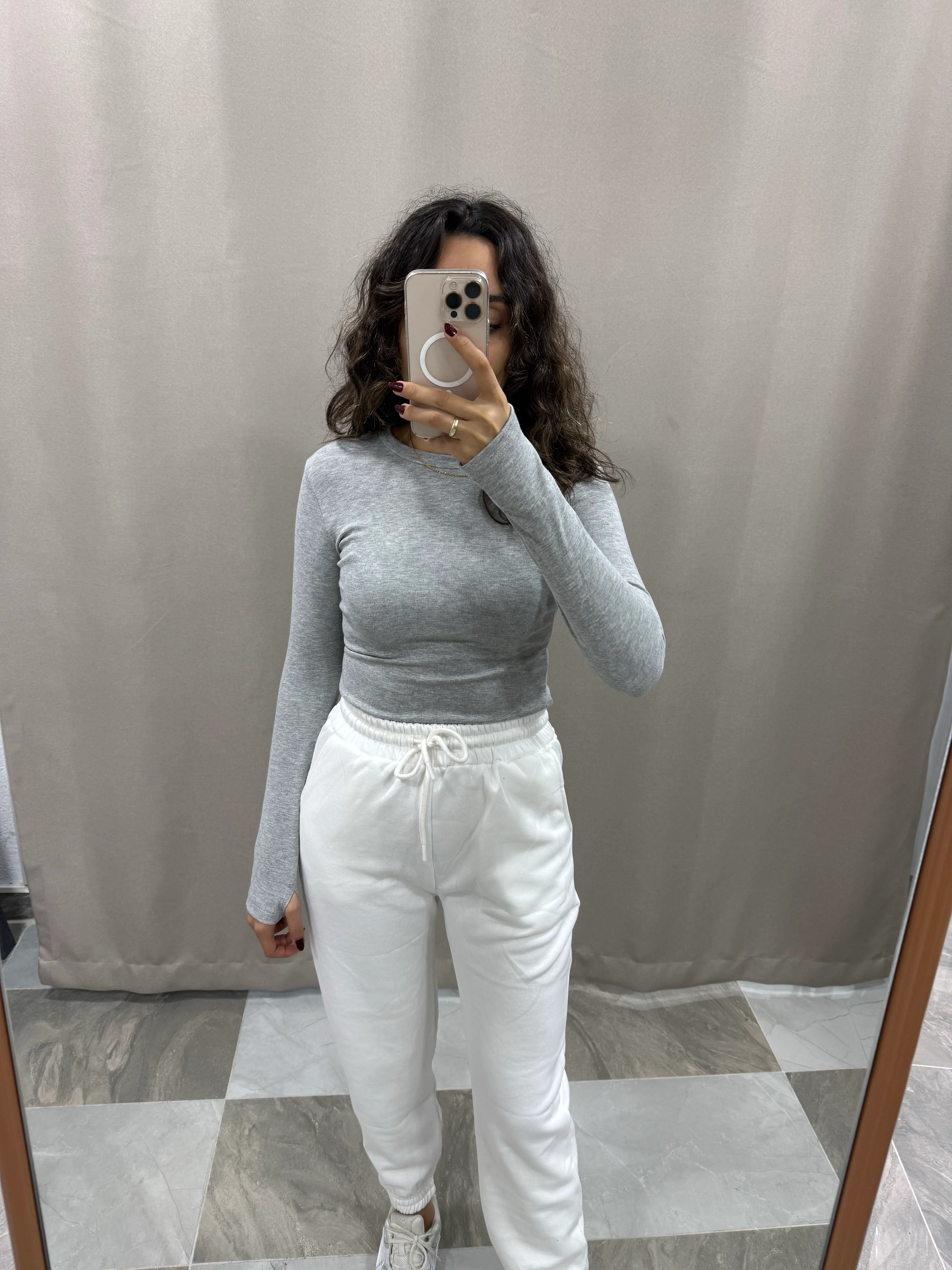 ŞARDONLU JOGGER EŞOFMAN - BEYAZ