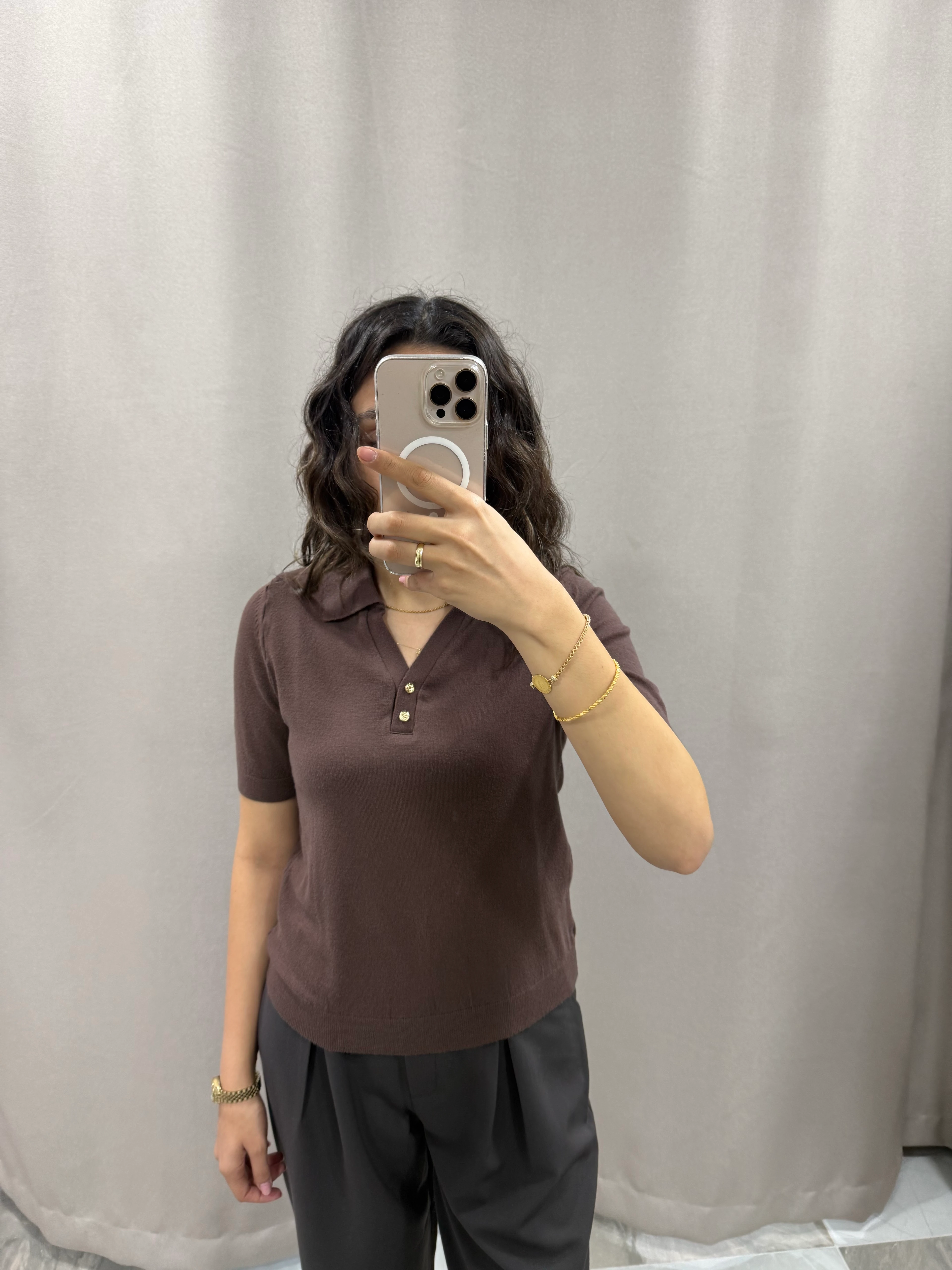 GOLD DÜĞME DETAYLI KISA KOL TRİKO KAZAK