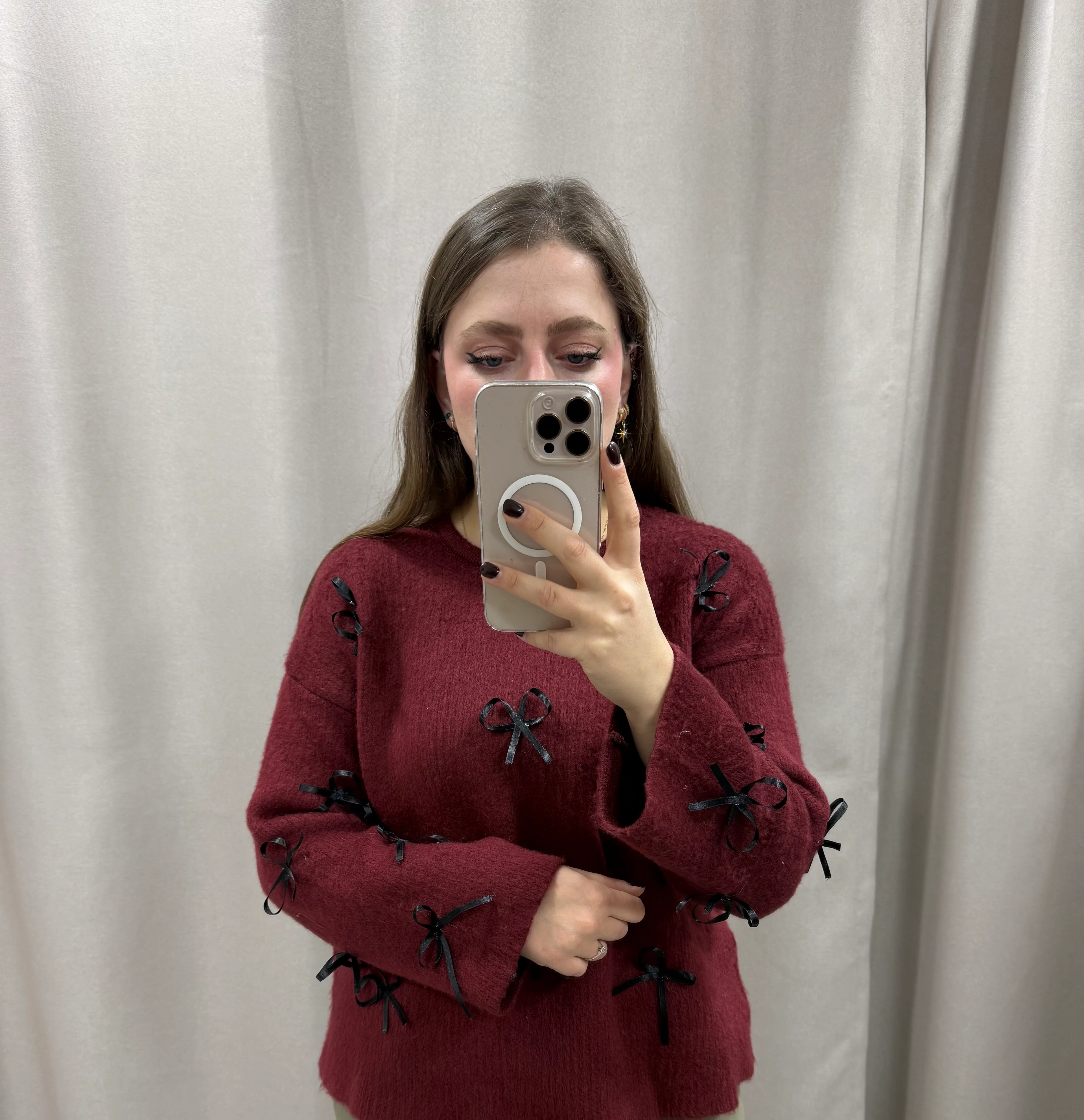 KURDELE DETAY KAZAK - BORDO