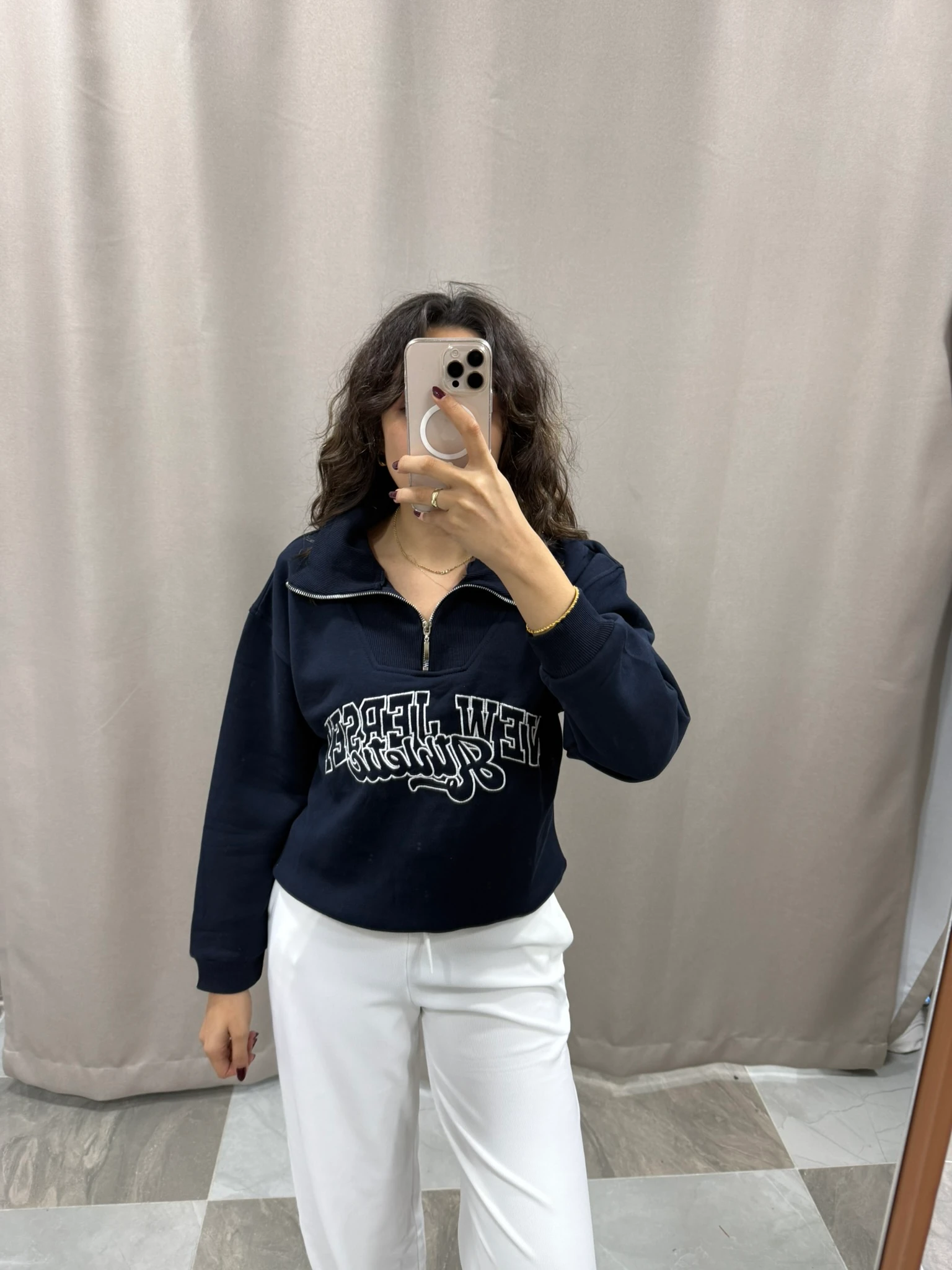 JERSEY FERMUARLI SWEATSHIRT - LACİVERT