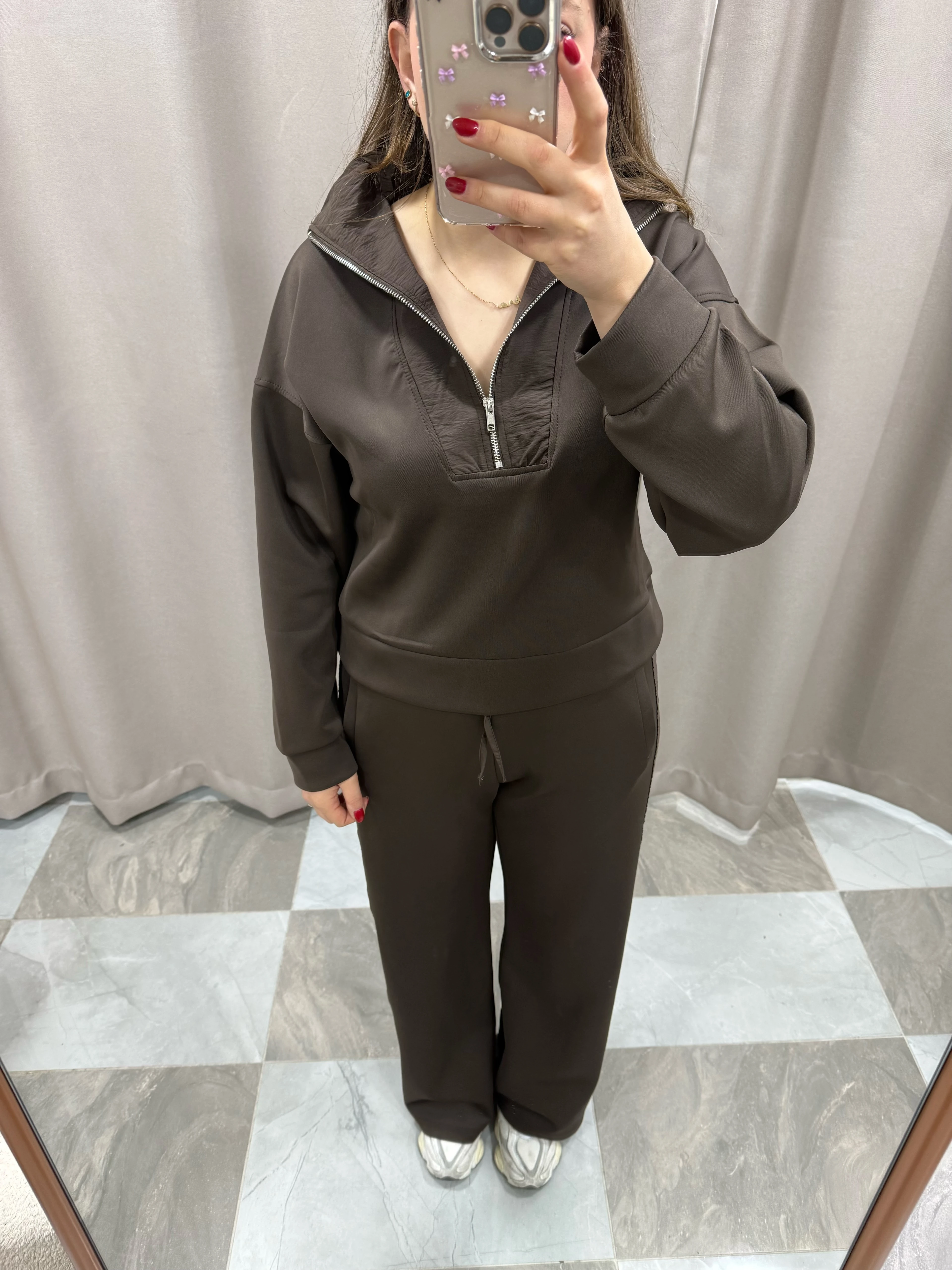 DALGIÇ KUMAŞ EŞOFMAN TAKIMI  - KAHVERENGİ