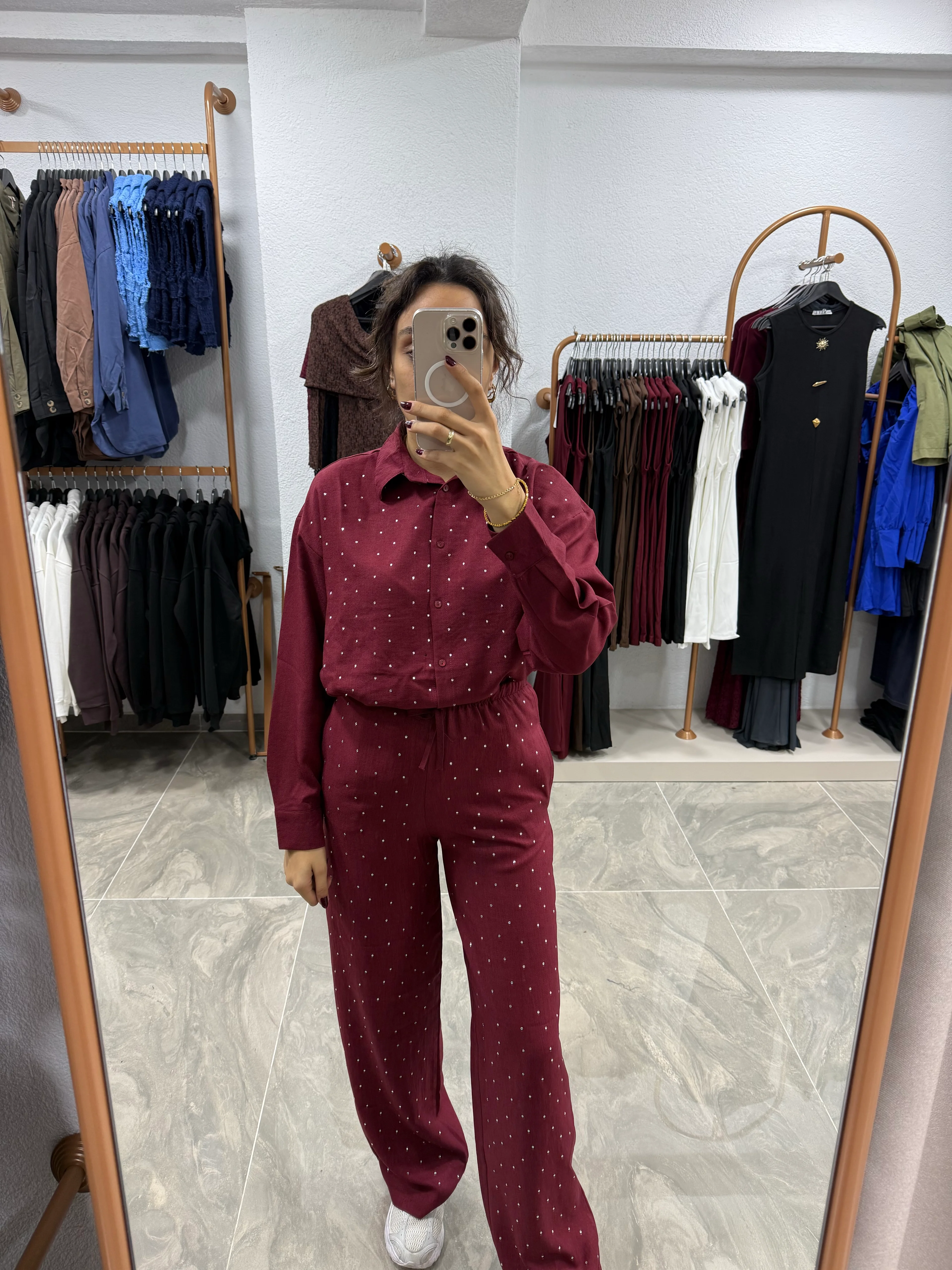 TAŞLI PANTOLON GÖMLEK TAKIM - BORDO