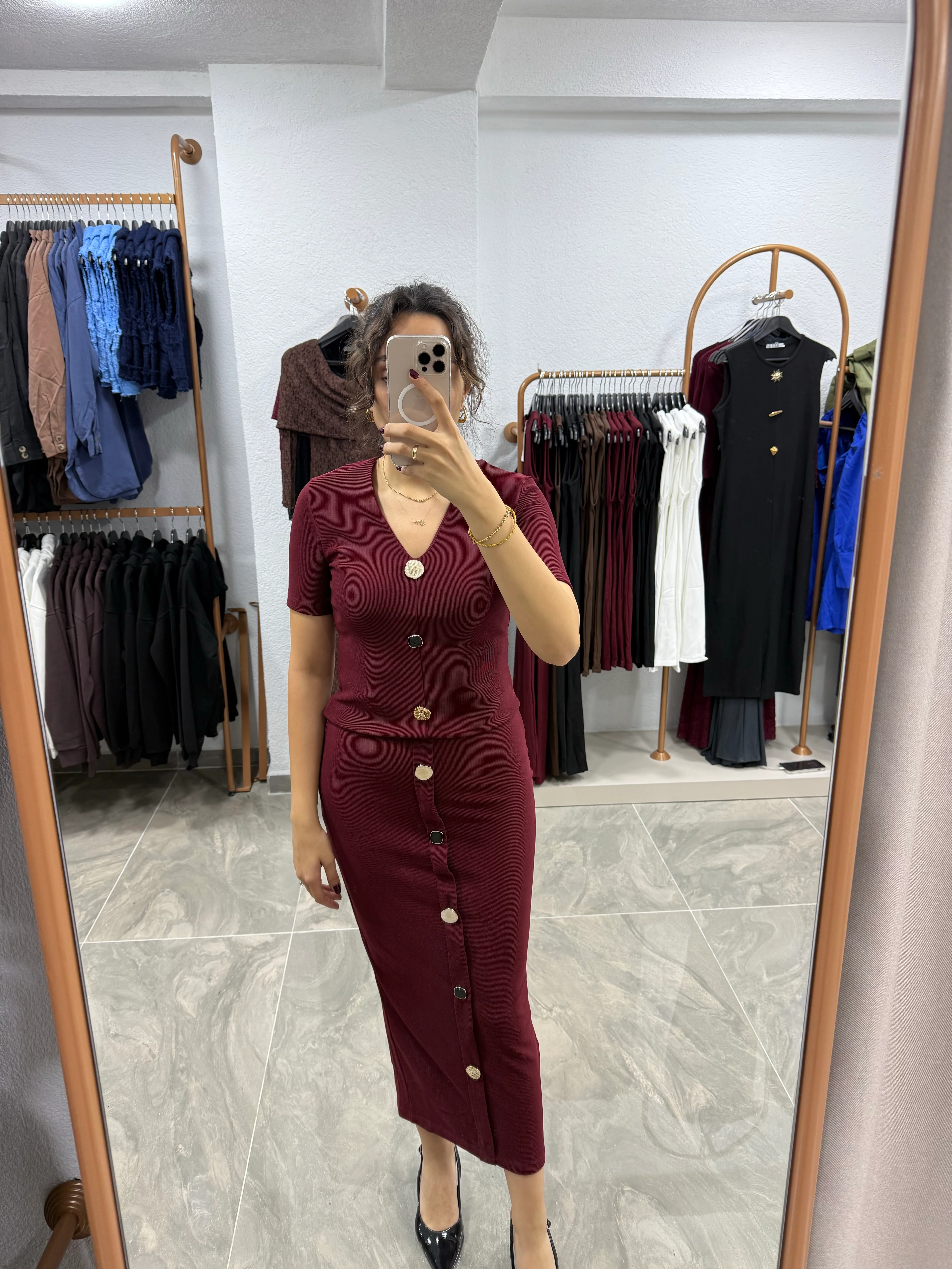 GOLD DÜĞME DETAYLI TRİKO BLUZ - BORDO