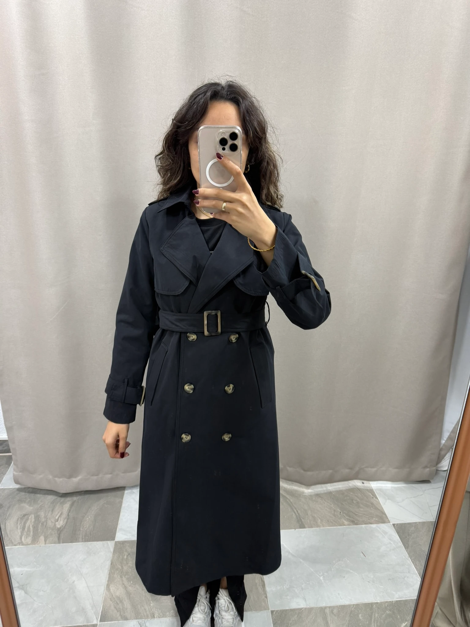 KEMERLİ PREMIUM TRENÇKOT - SİYAH