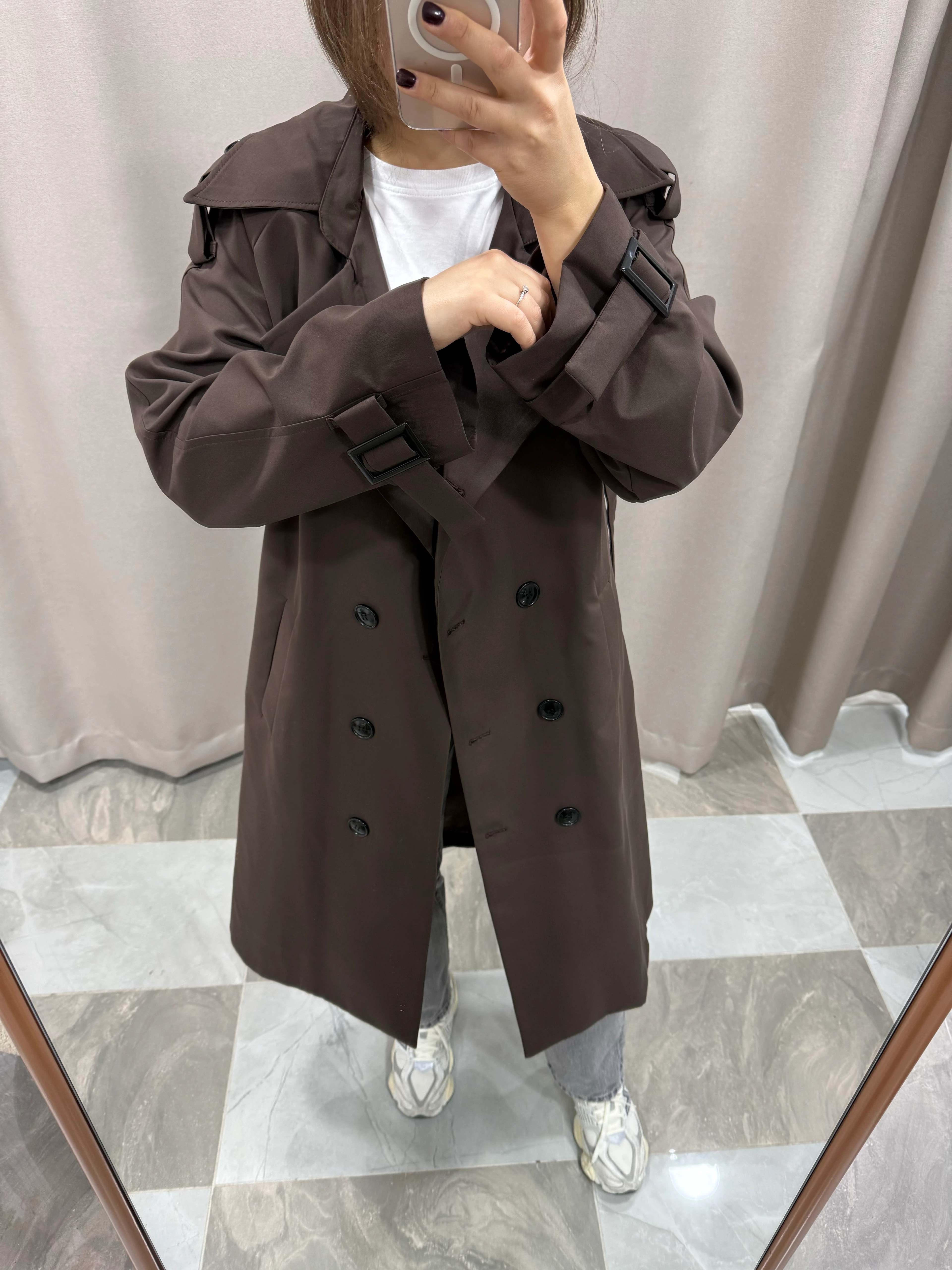 BONDİT KUMAŞ ASTARLI TRENÇKOT  - KAHVERENGİ