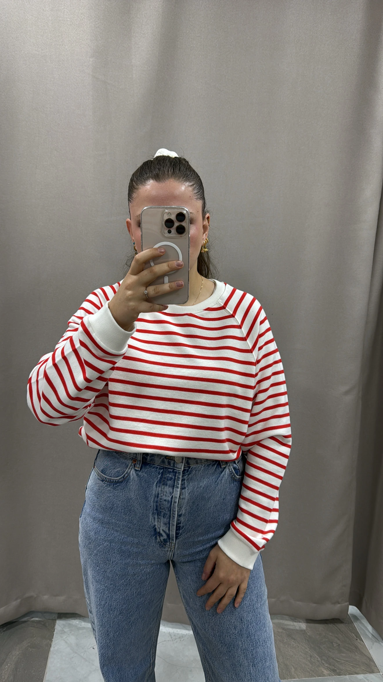 HM KIRMIZI BEYAZ ÇİZGİLİ SWEAT