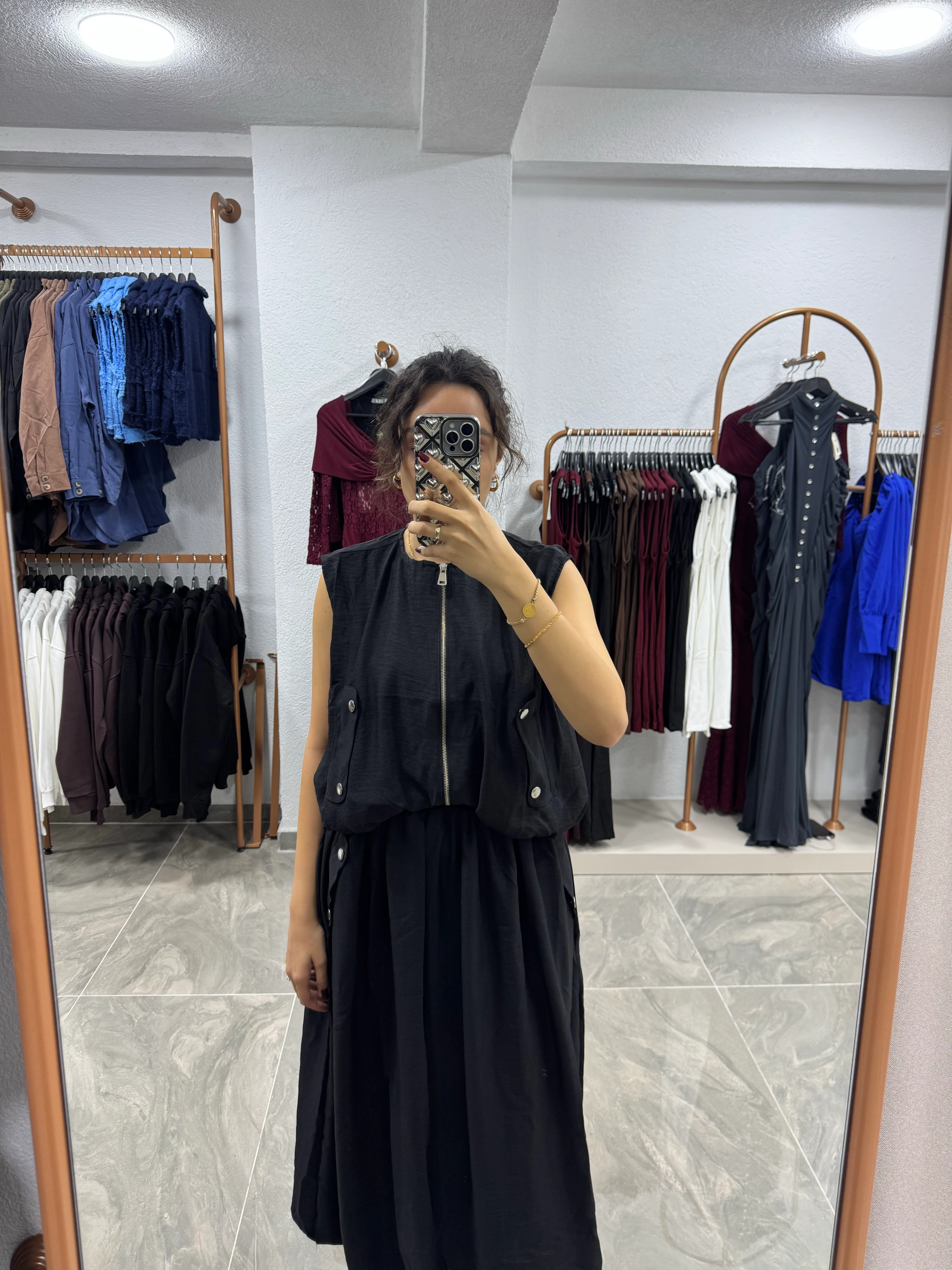 BALON MODEL FERMUARLI YELEK  - SİYAH