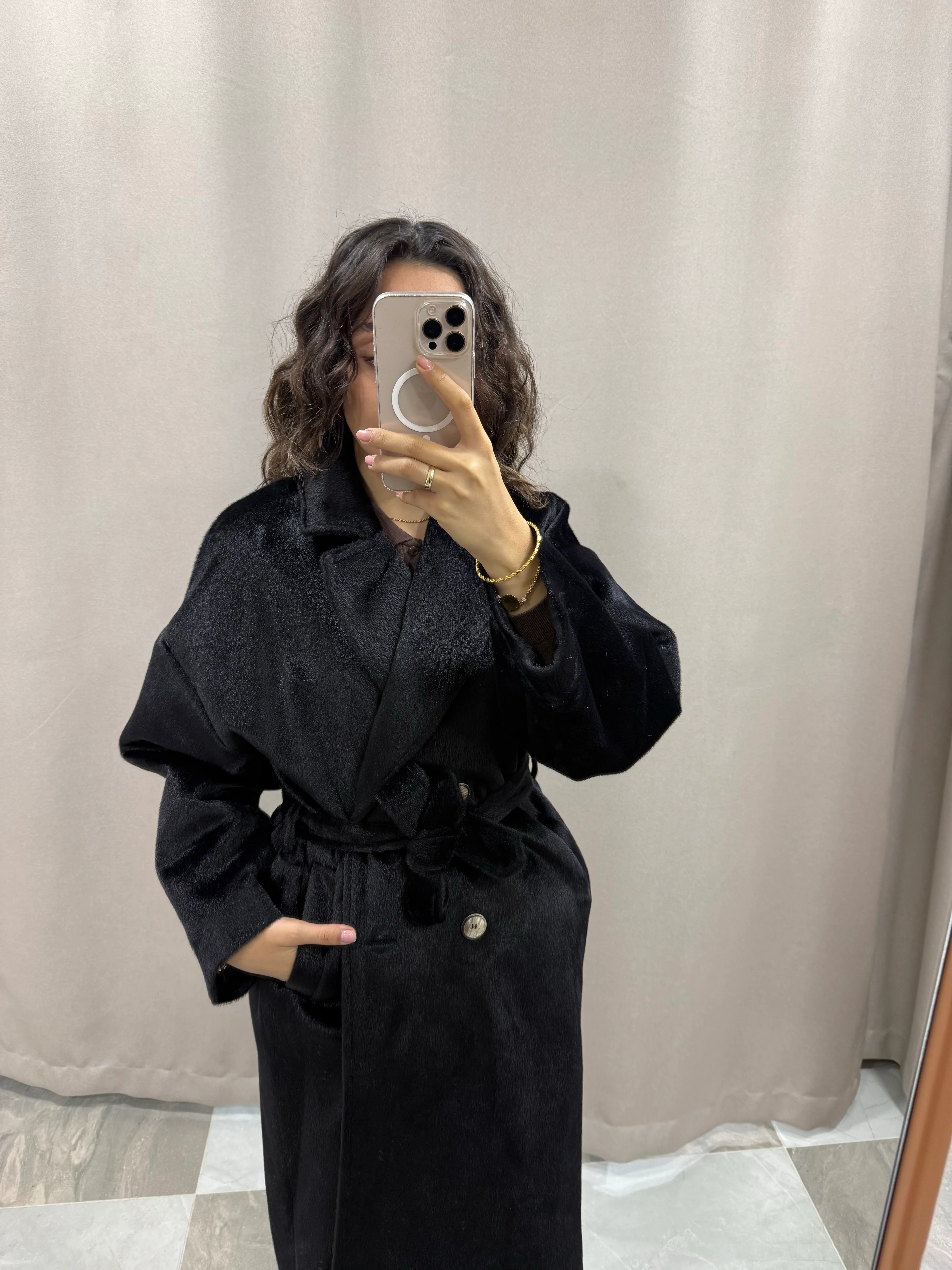 KREM KÜRK KABAN  - SİYAH