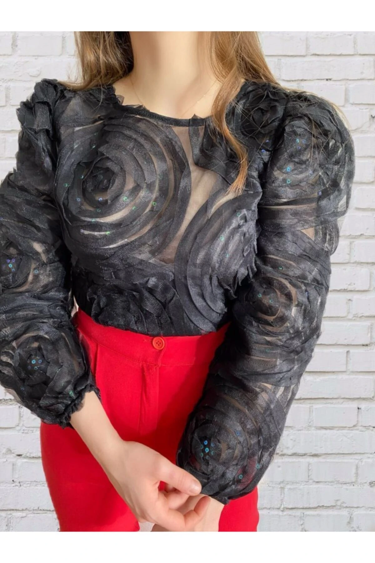 Siyah Balon Kol Bluz