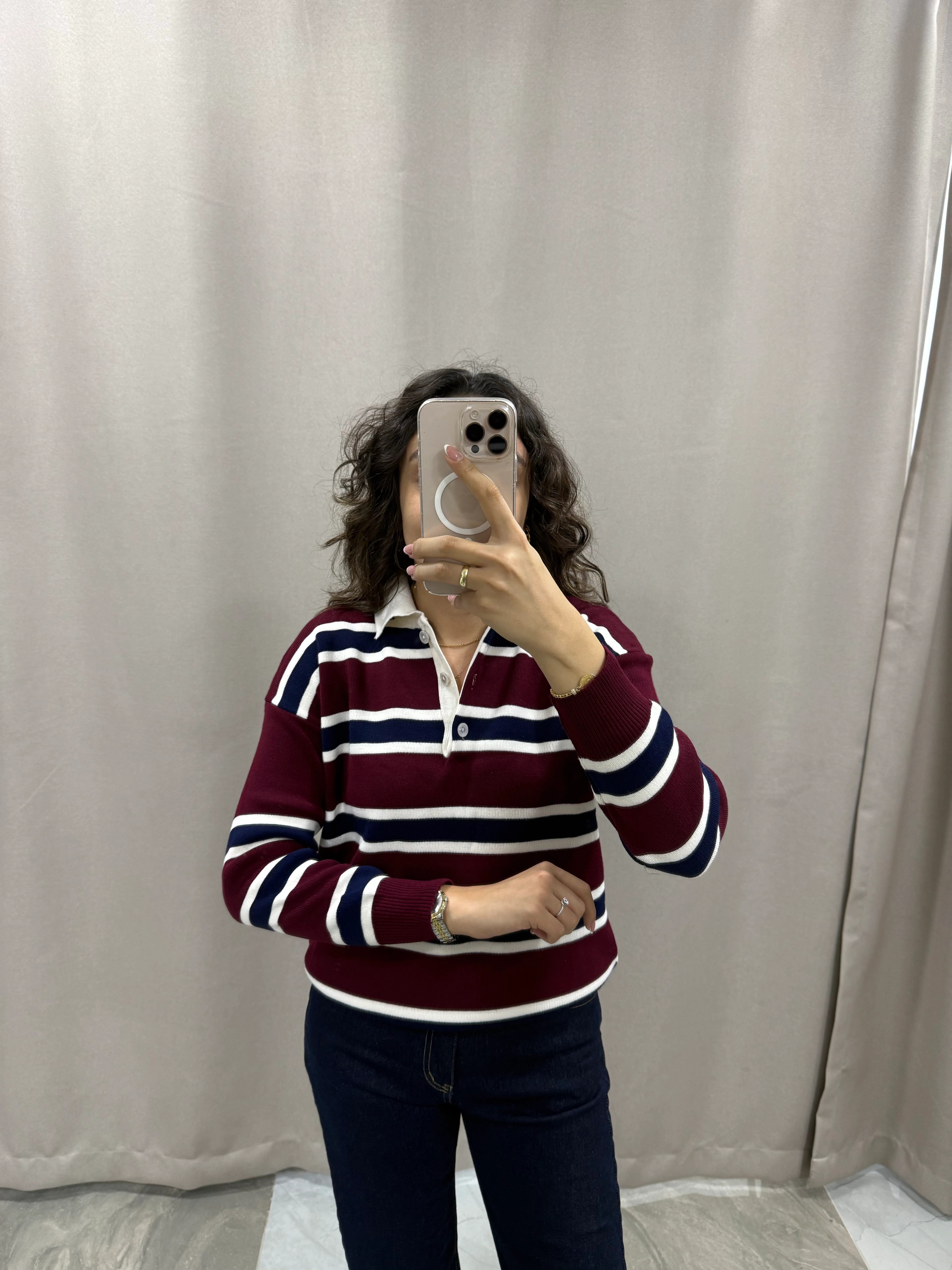 ÇİZGİLİ YAKALI KAZAK