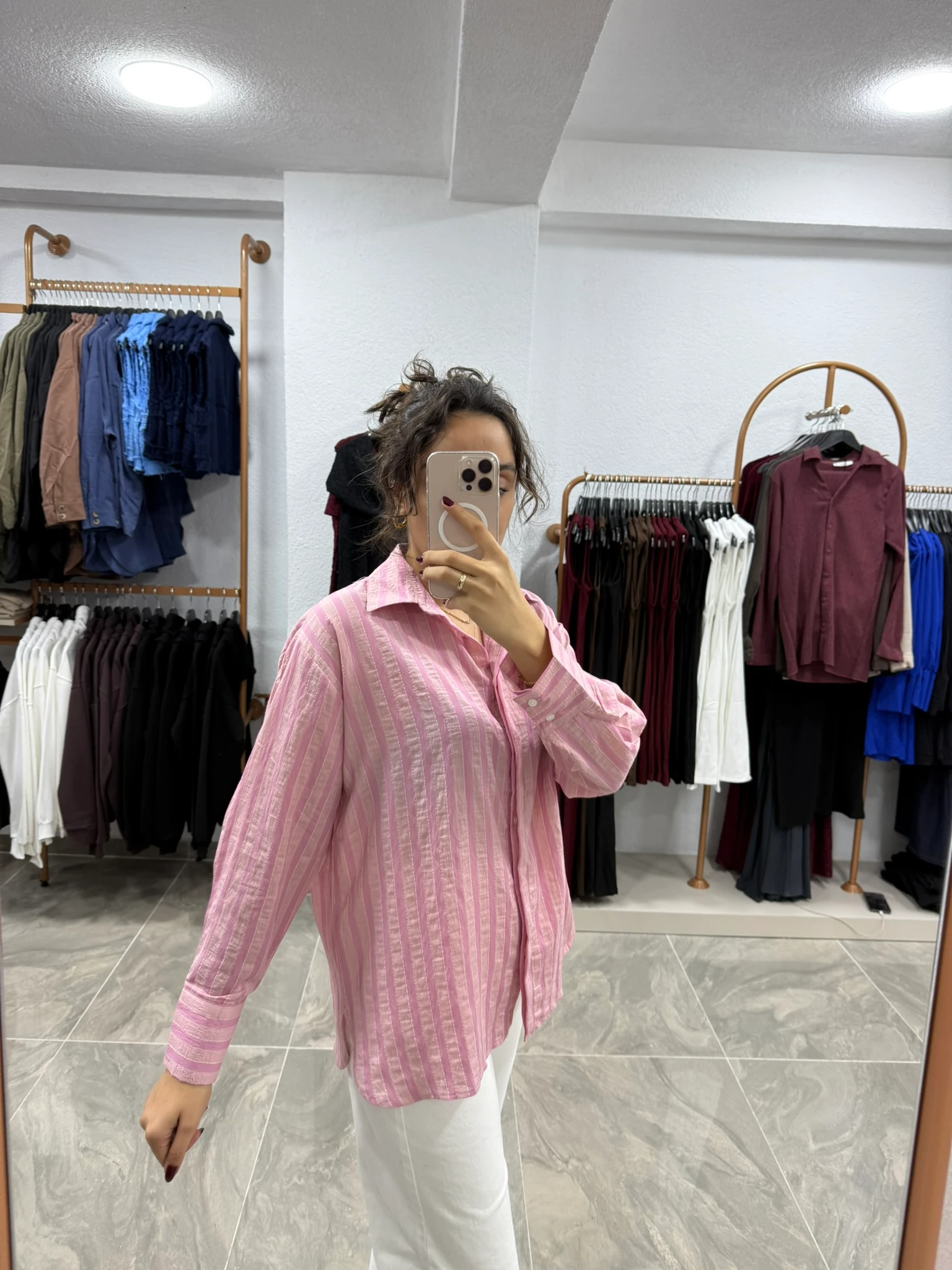 ÇİZGİ DETAYLI OVERSIZE GÖMLEK