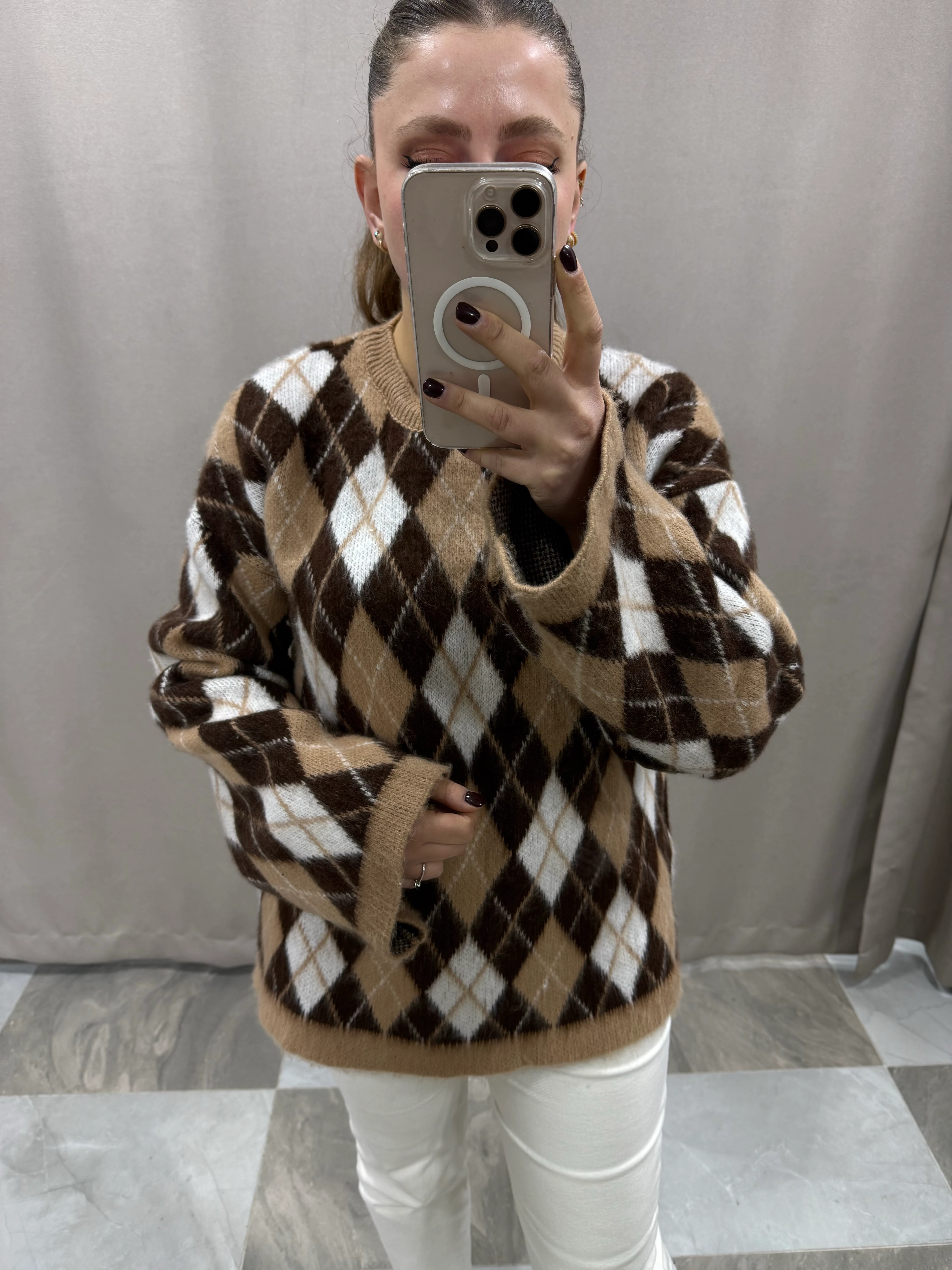 BAKLAVA DESEN OVERSIZE KAZAK