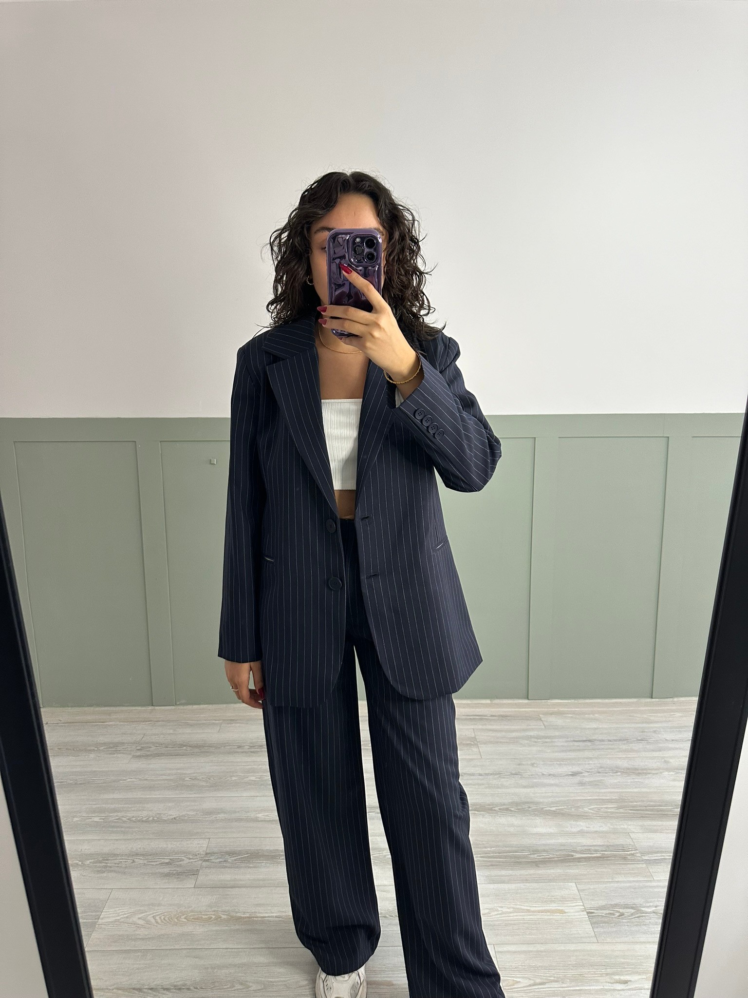 Lacivert Oversize Çizgili Takım