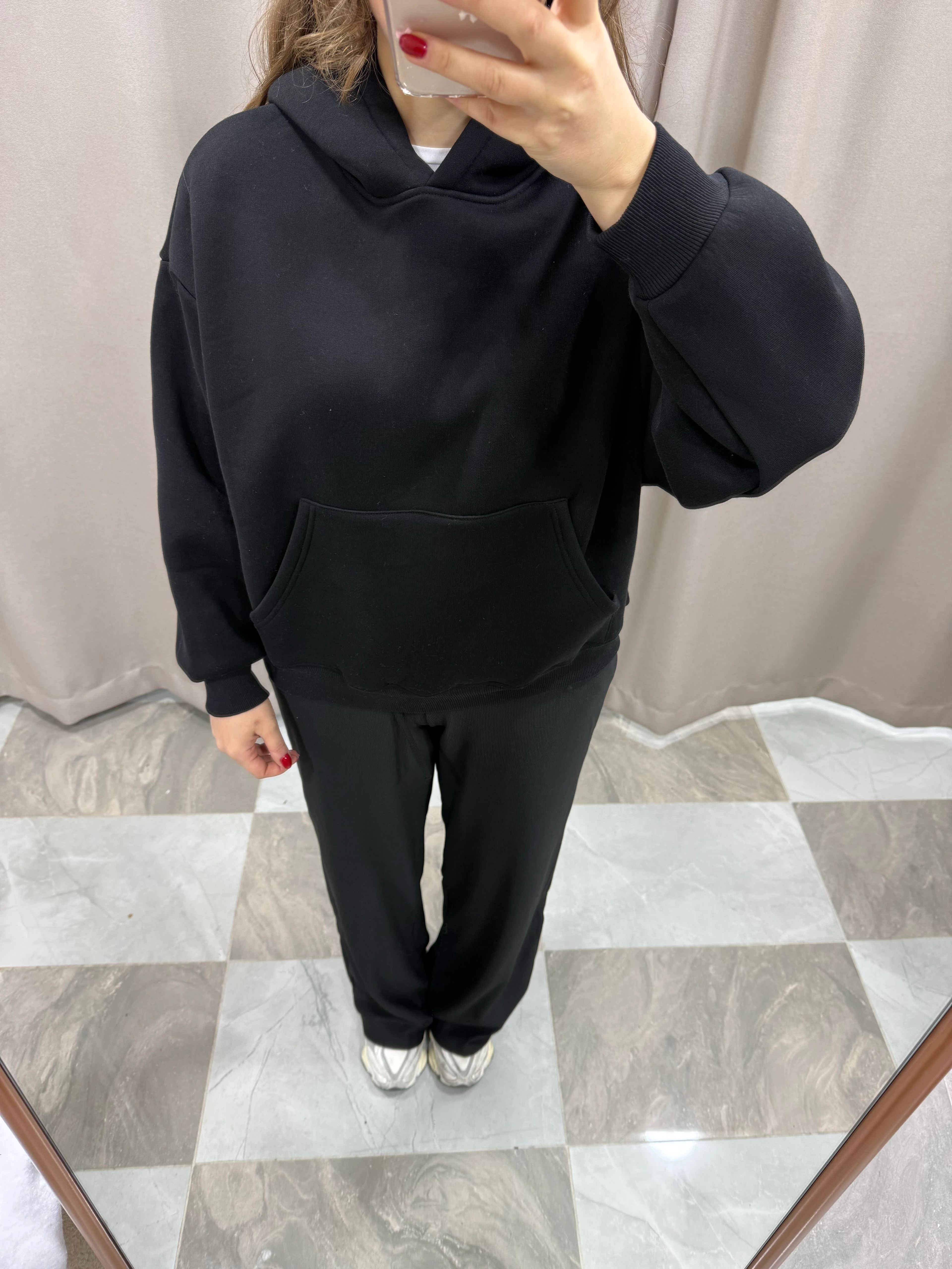 OVERSIZE ŞARDONLU SWEAT - SİYAH