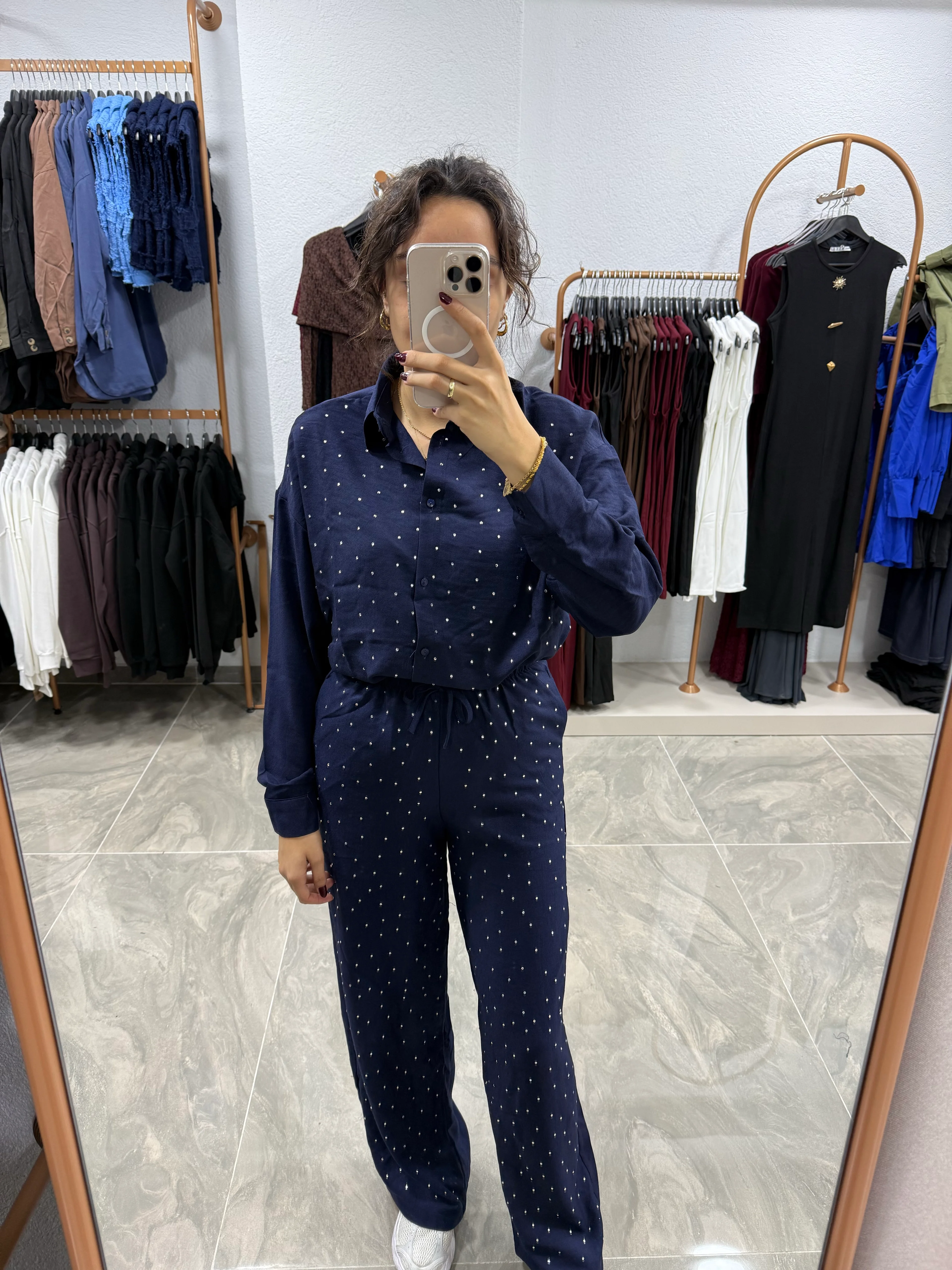 TAŞLI PANTOLON GÖMLEK TAKIM - LACİVERT