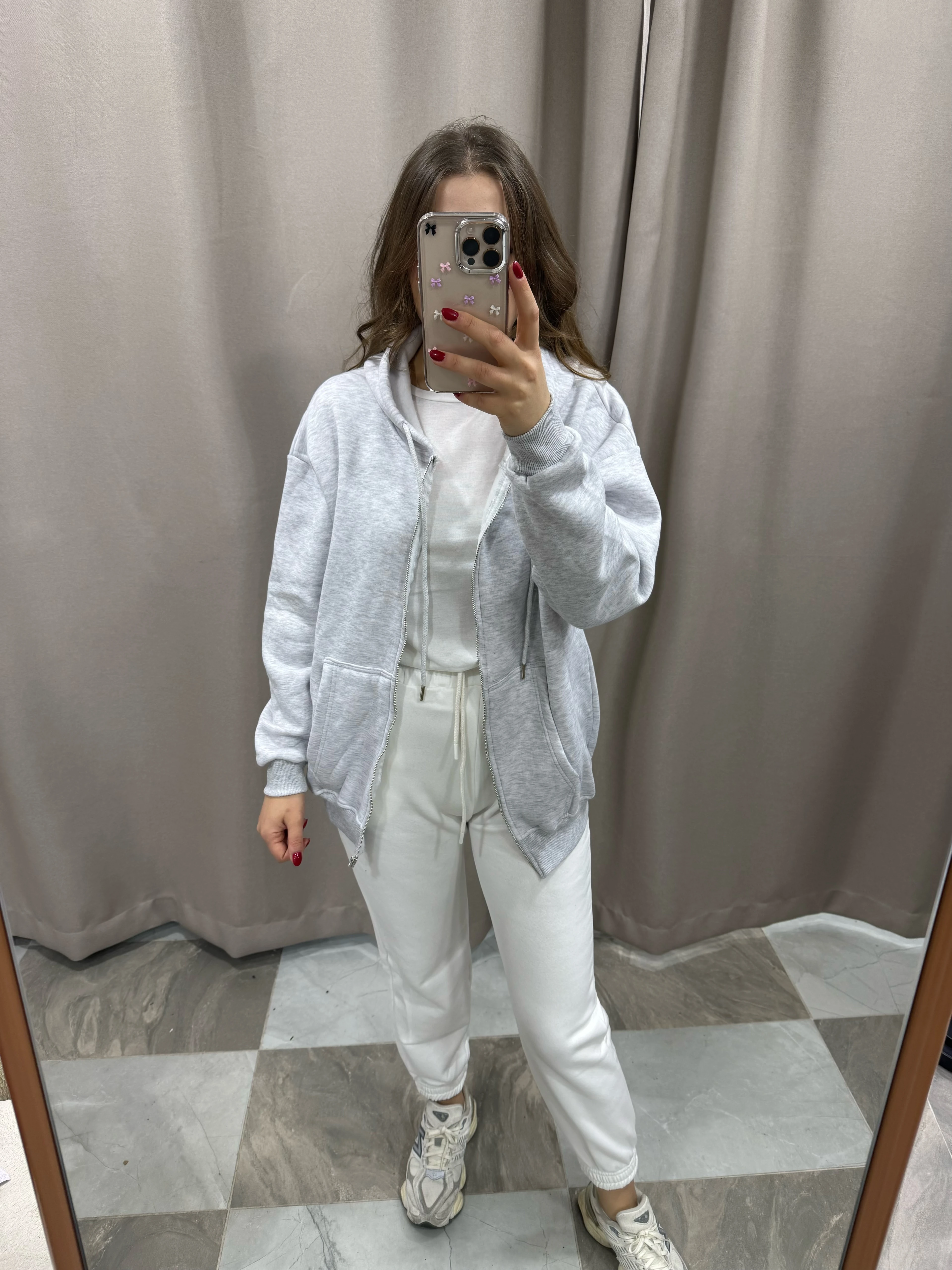 ŞARDONLU FERMUARLI OVERSIZE SWEAT - GRİ