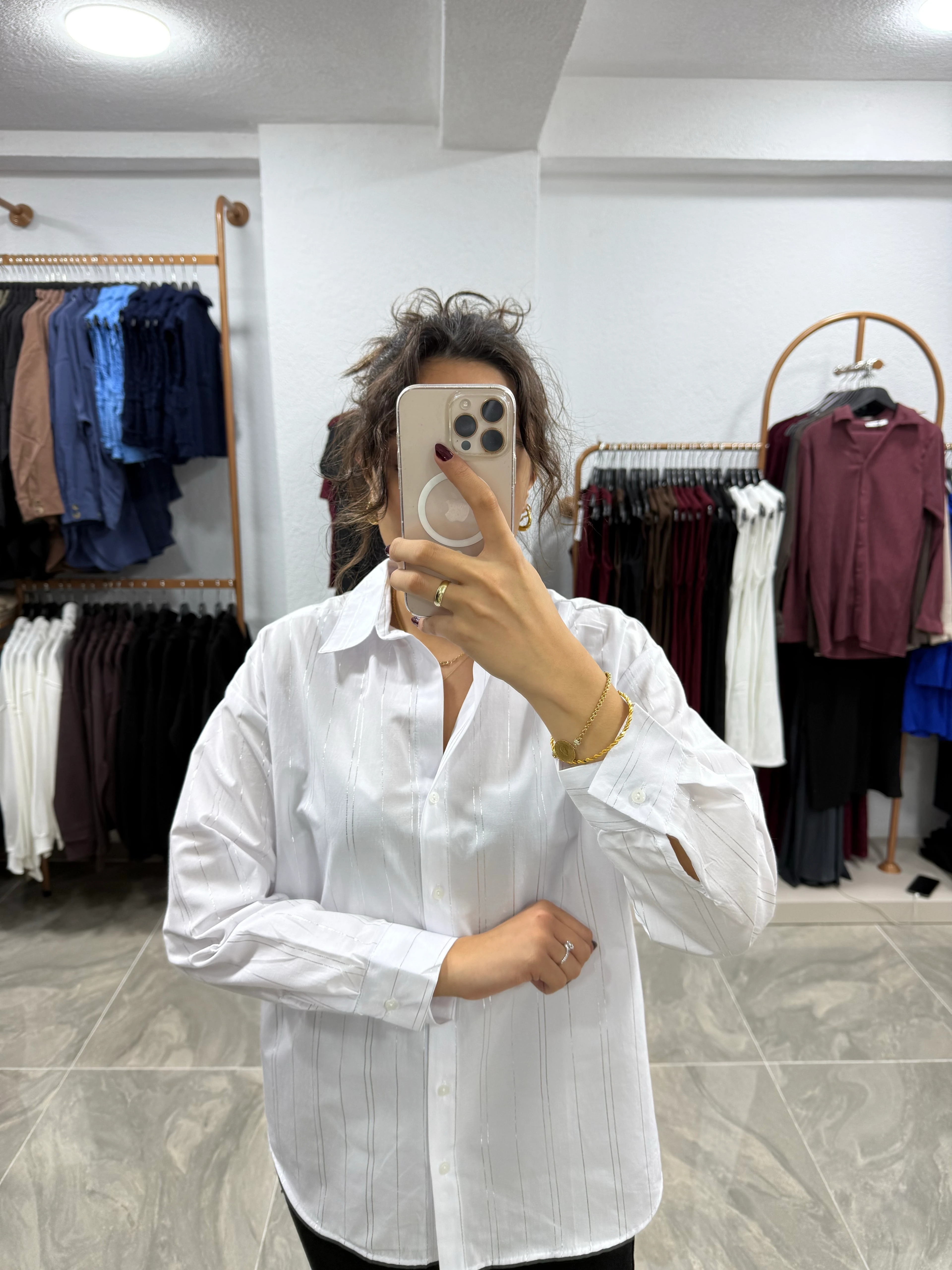 SİMLİ ÇİZGİLİ GÖMLEK - BEYAZ