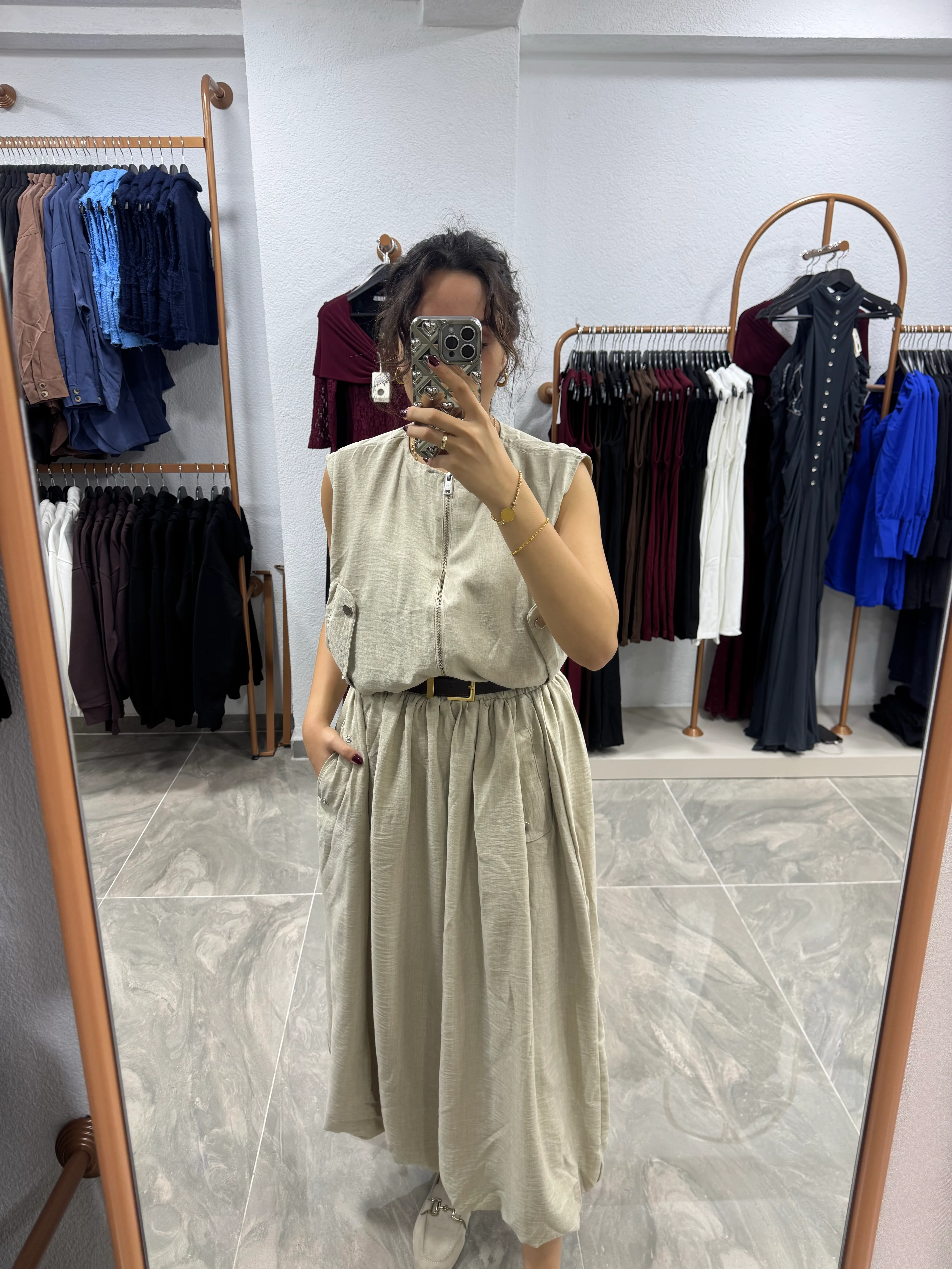 BALON MODEL FERMUARLI YELEK  - BEJ