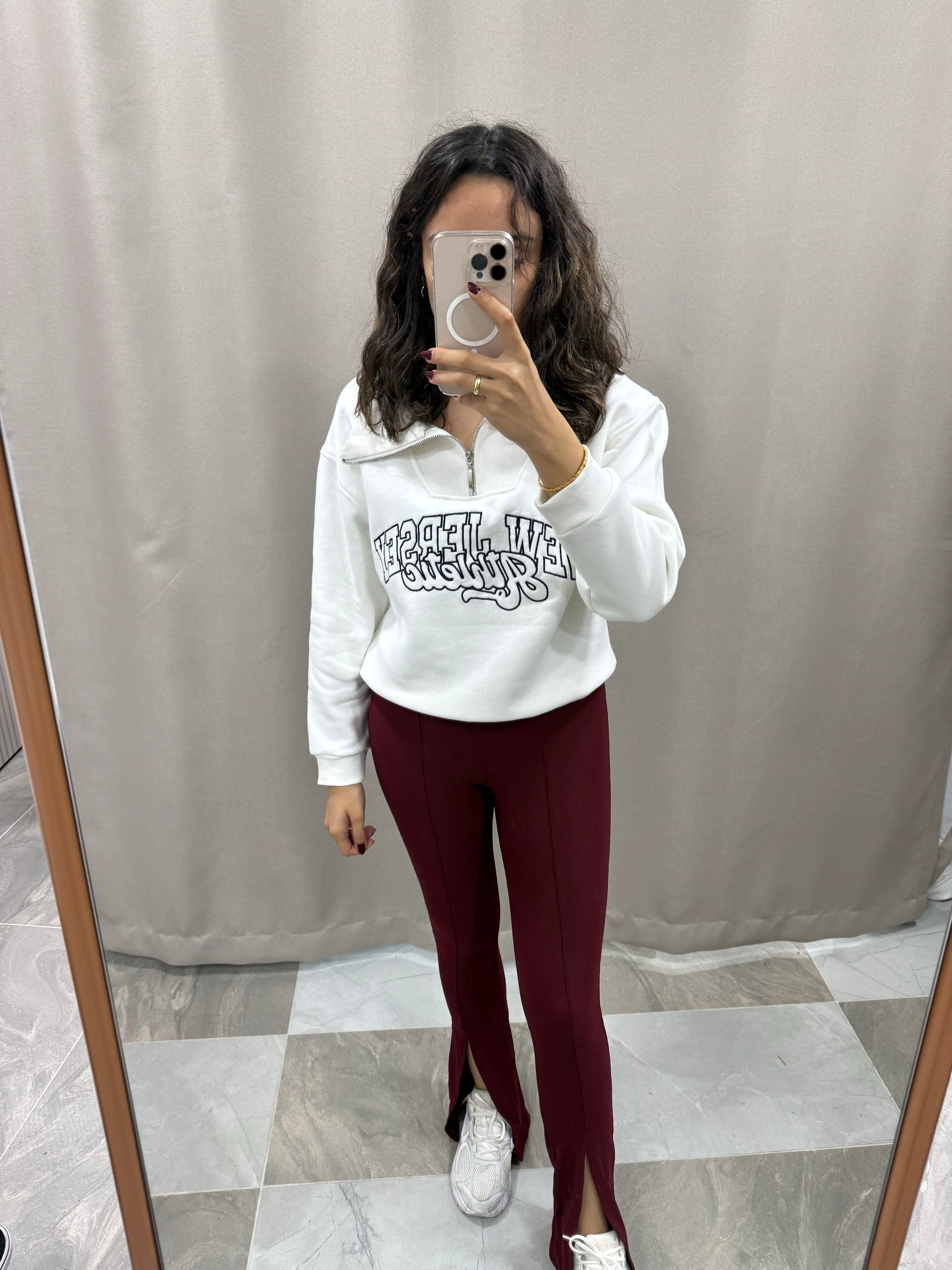 YIRTMAÇ DETAY TAYT PANTOLON  - BORDO