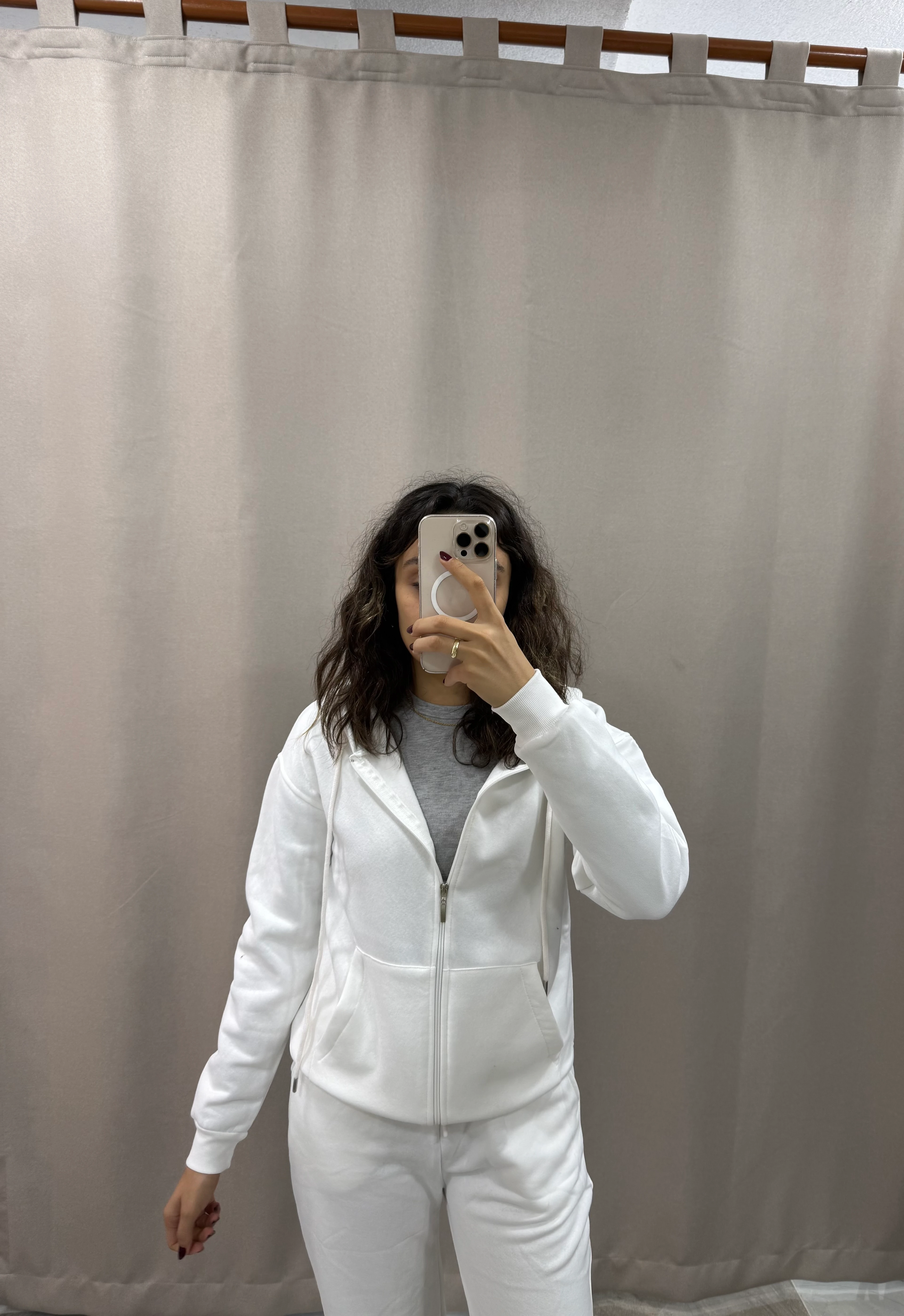 KAPÜŞONLU FERMUARLI SWEAT - BEYAZ