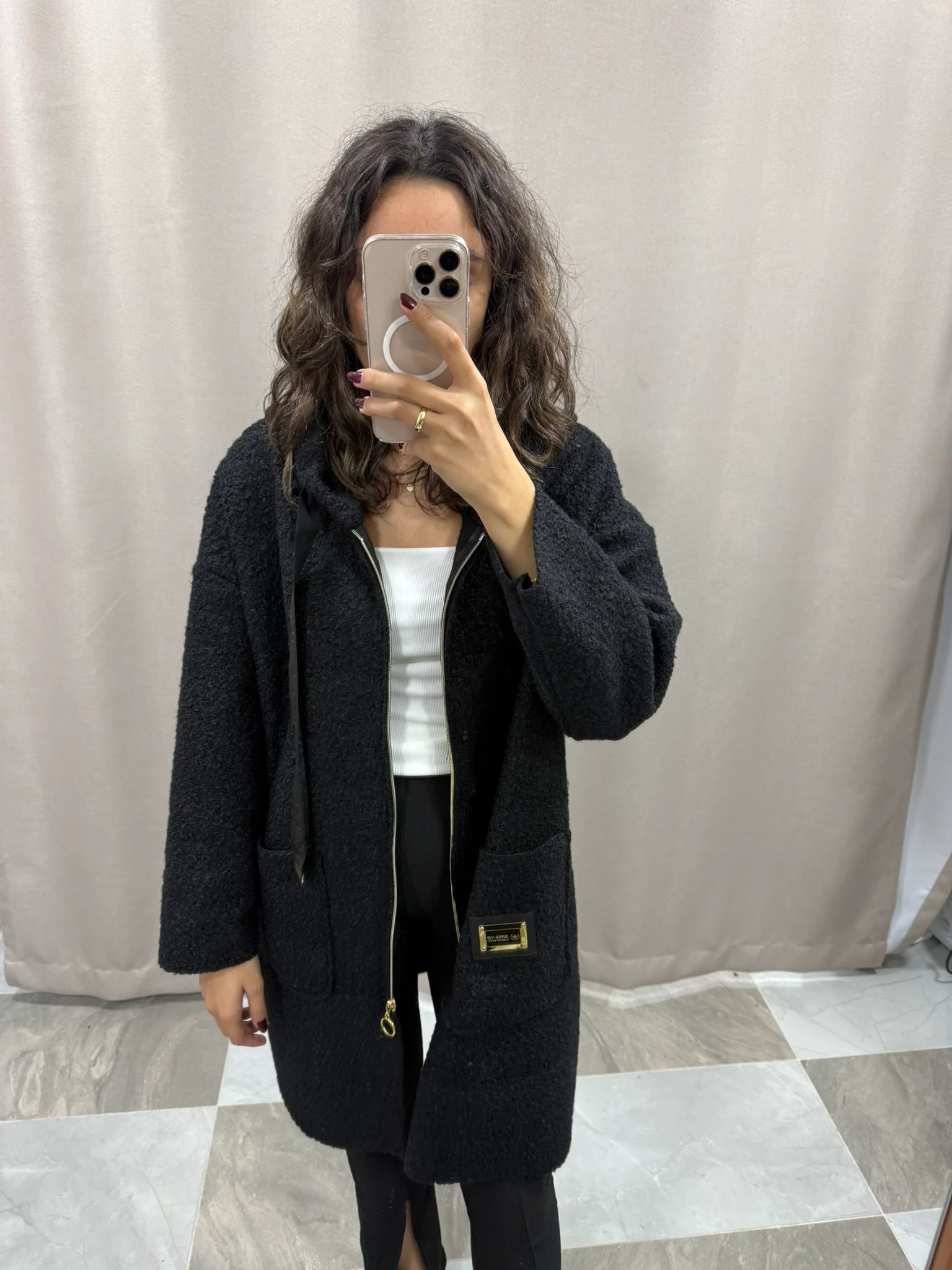 YAZI DETAYLI FERMUARLI HIRKA - SİYAH