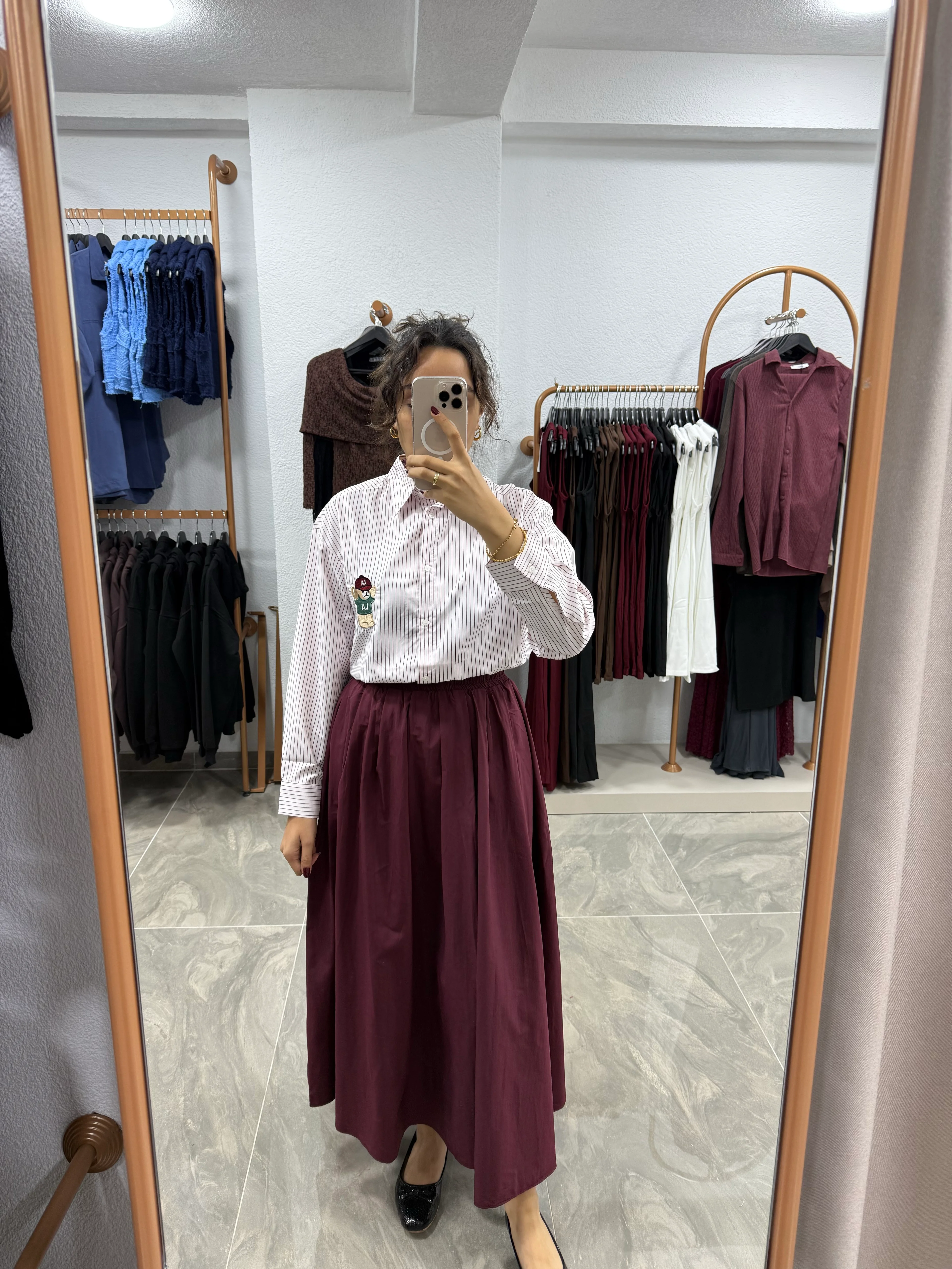 BELİ LASTİKLİ CEPLİ PİLELİ ETEK  - BORDO