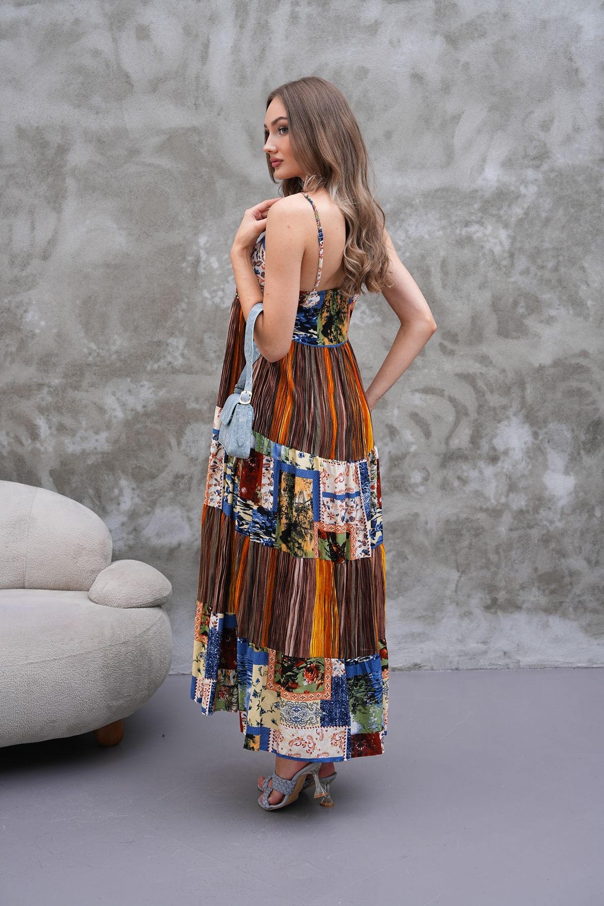 Askılı Patchwork Elbise