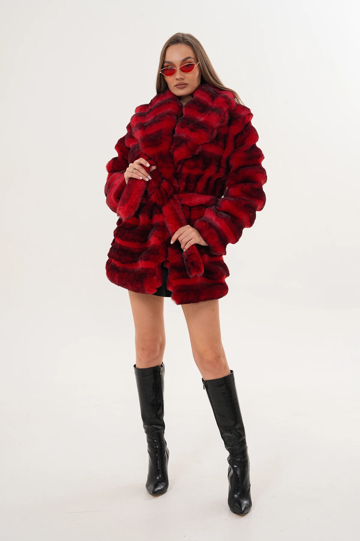 Midi Boy Çinçila Desenli Kaban - kırmızı