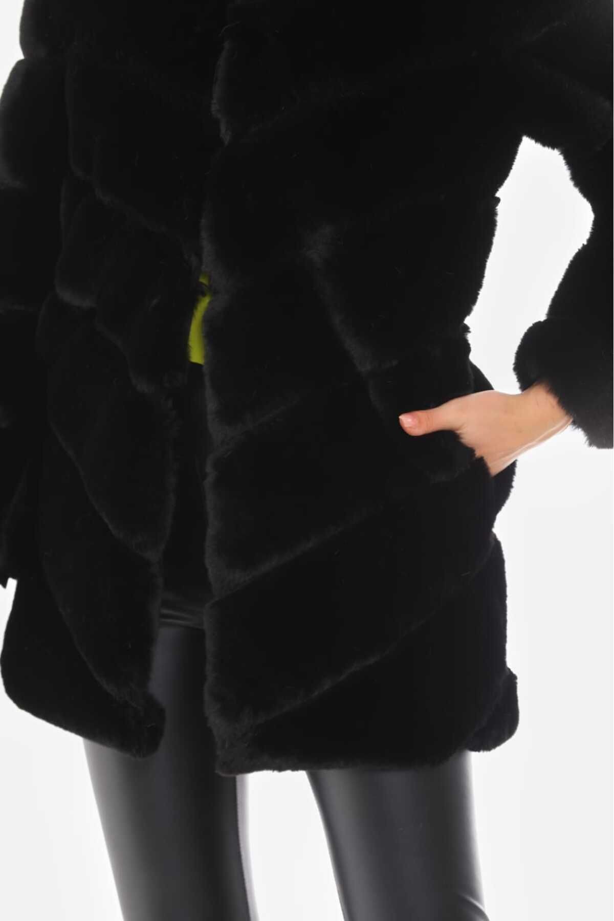 Su Yolu Yakalı Uzun Kürk