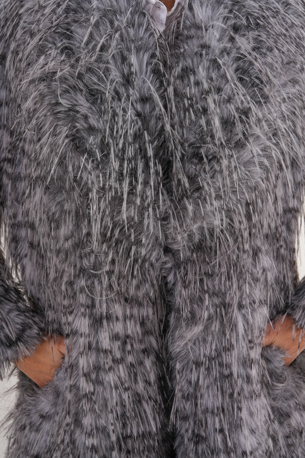 Tam Boy Püsküllü Kaban - gri