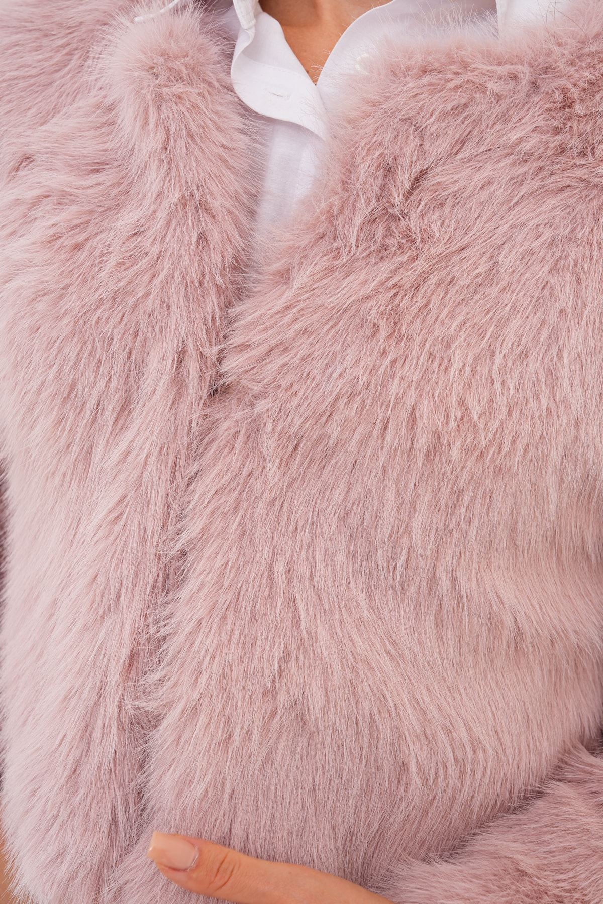 Crop Boy Basic Yaka Tüylü Ceket - pembe