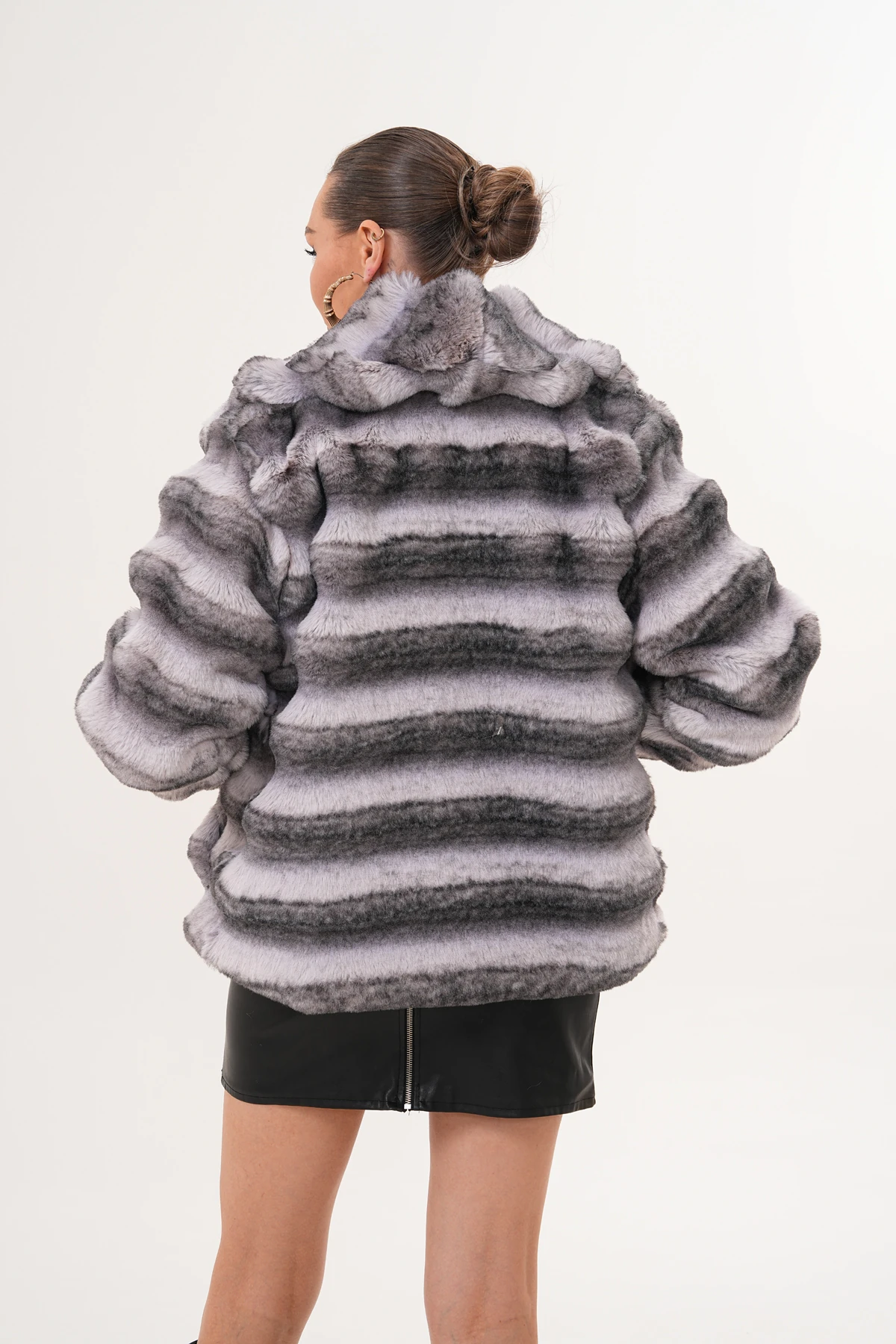 Şal Yaka Desenli Çinçila Ceket - gri