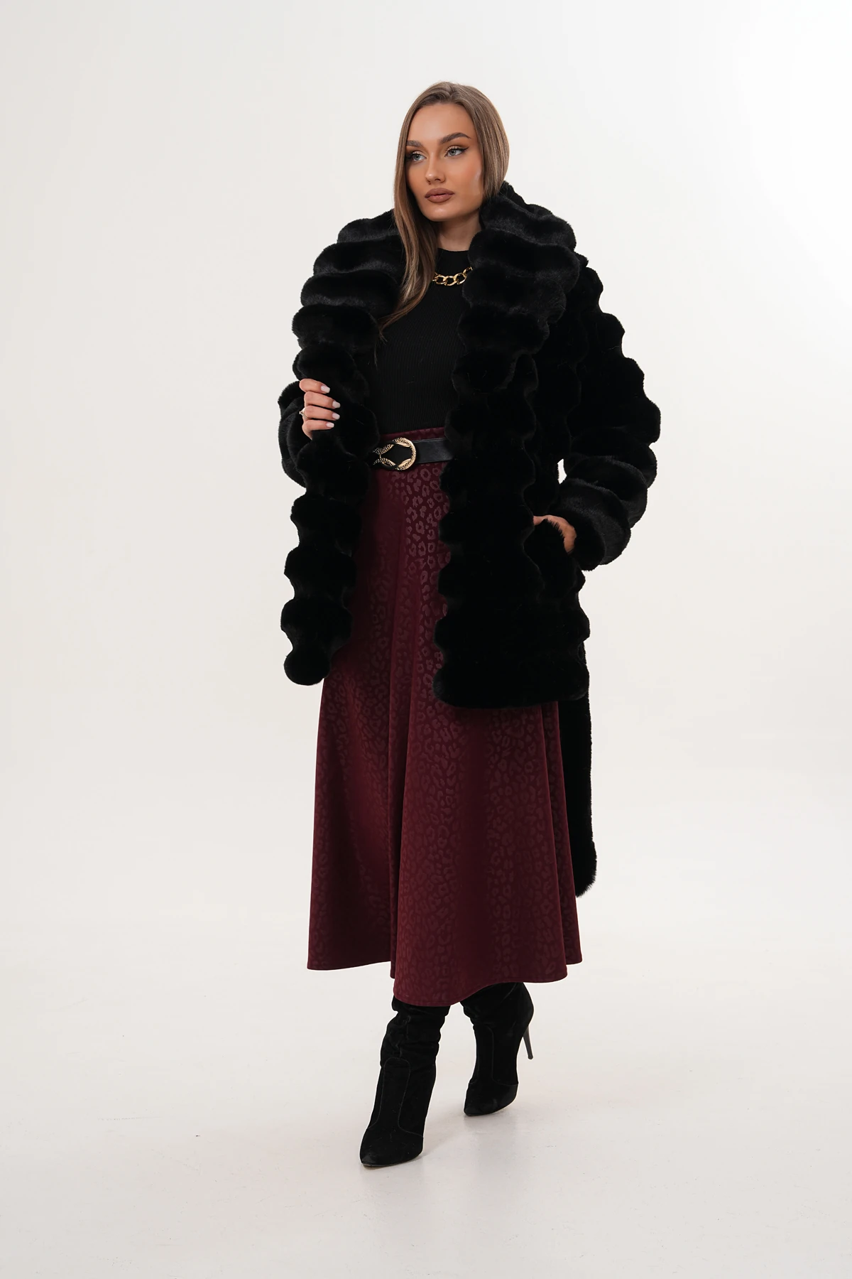 Midi Boy Çinçila Kaban - siyah