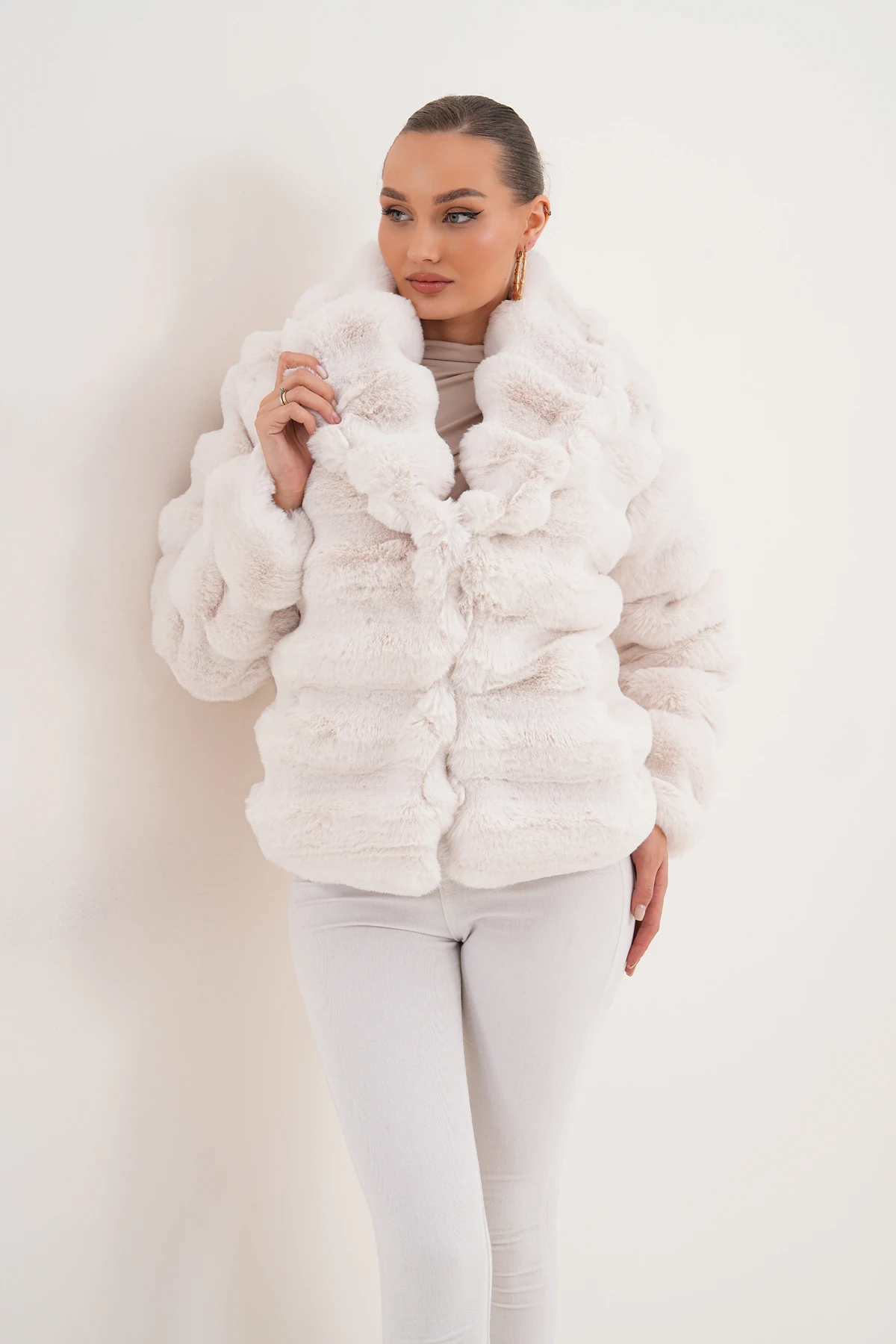 Şal Yaka Çinçila Ceket - beyaz