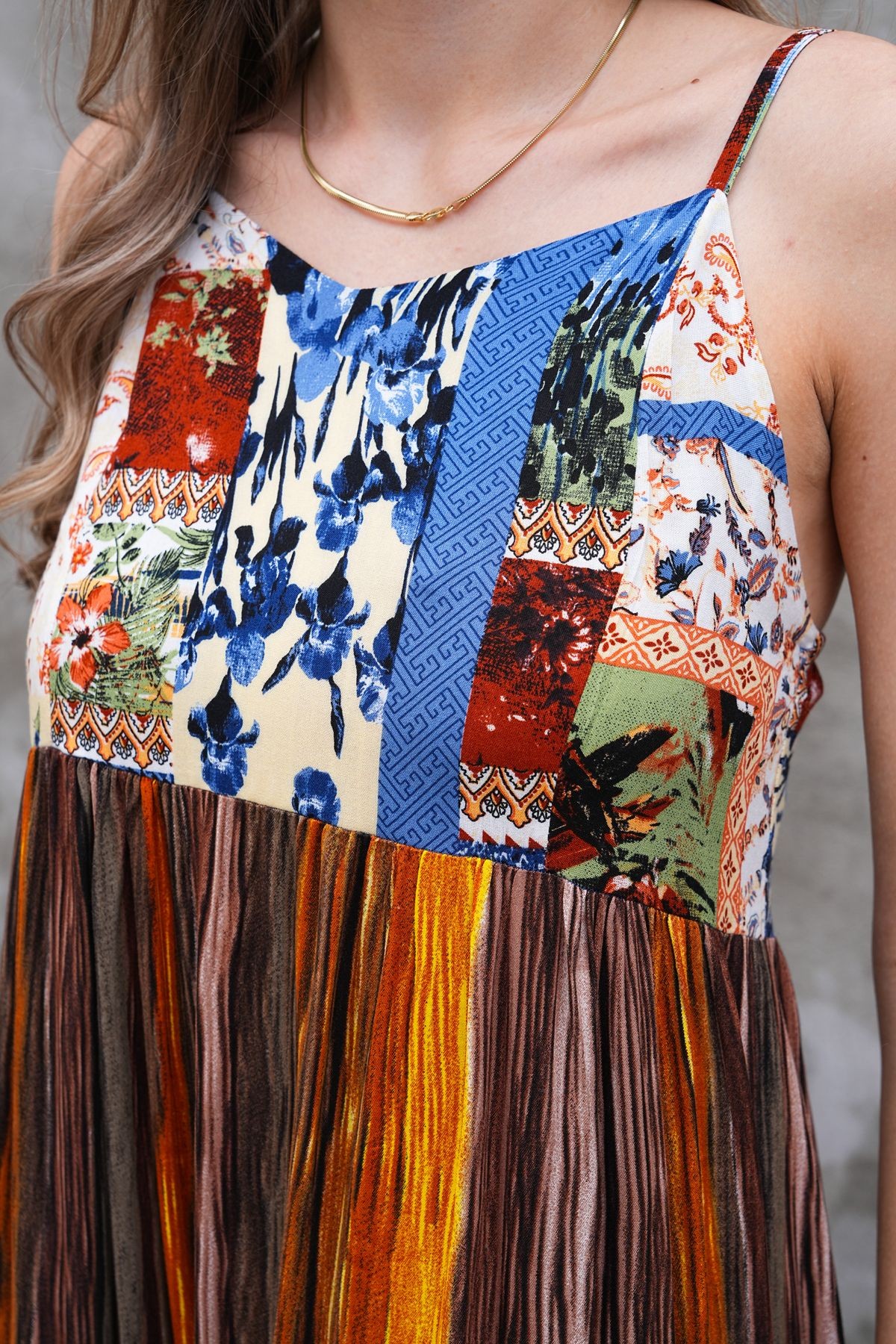 Askılı Patchwork Elbise